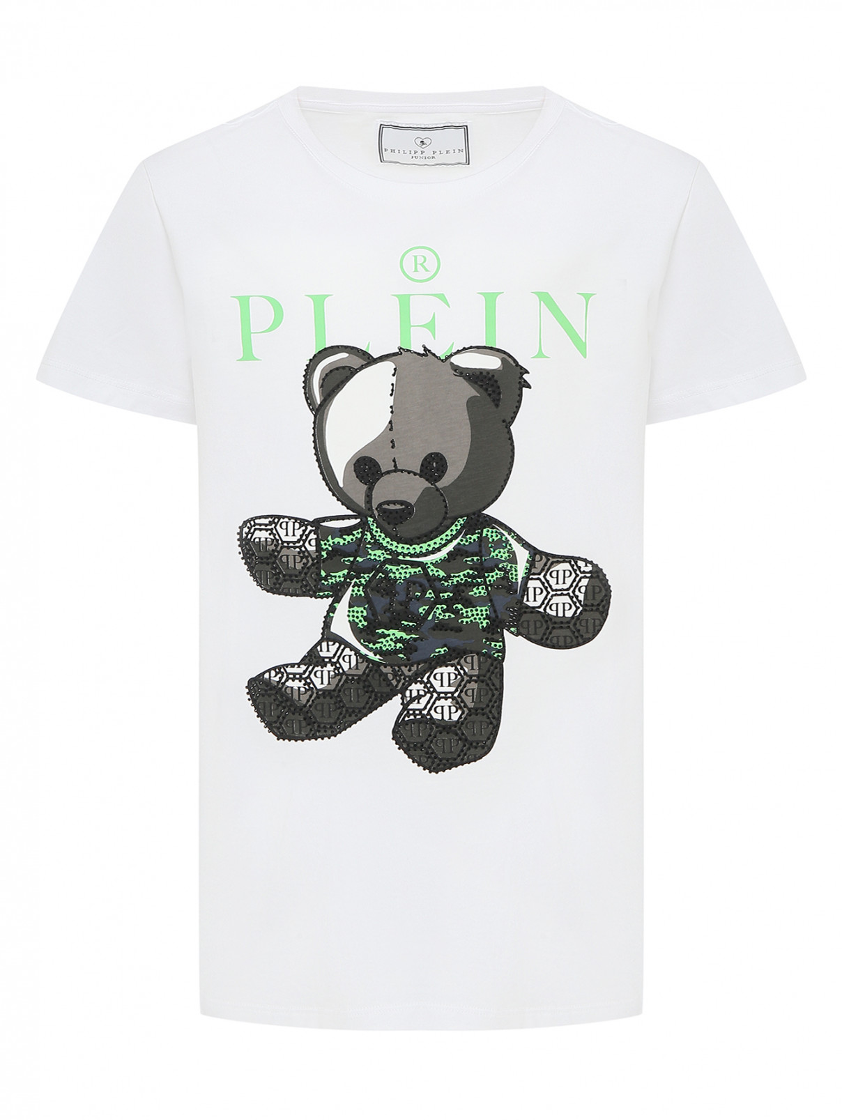 Хлопковая футболка со стразами Philipp Plein  –  Общий вид  – Цвет:  Белый