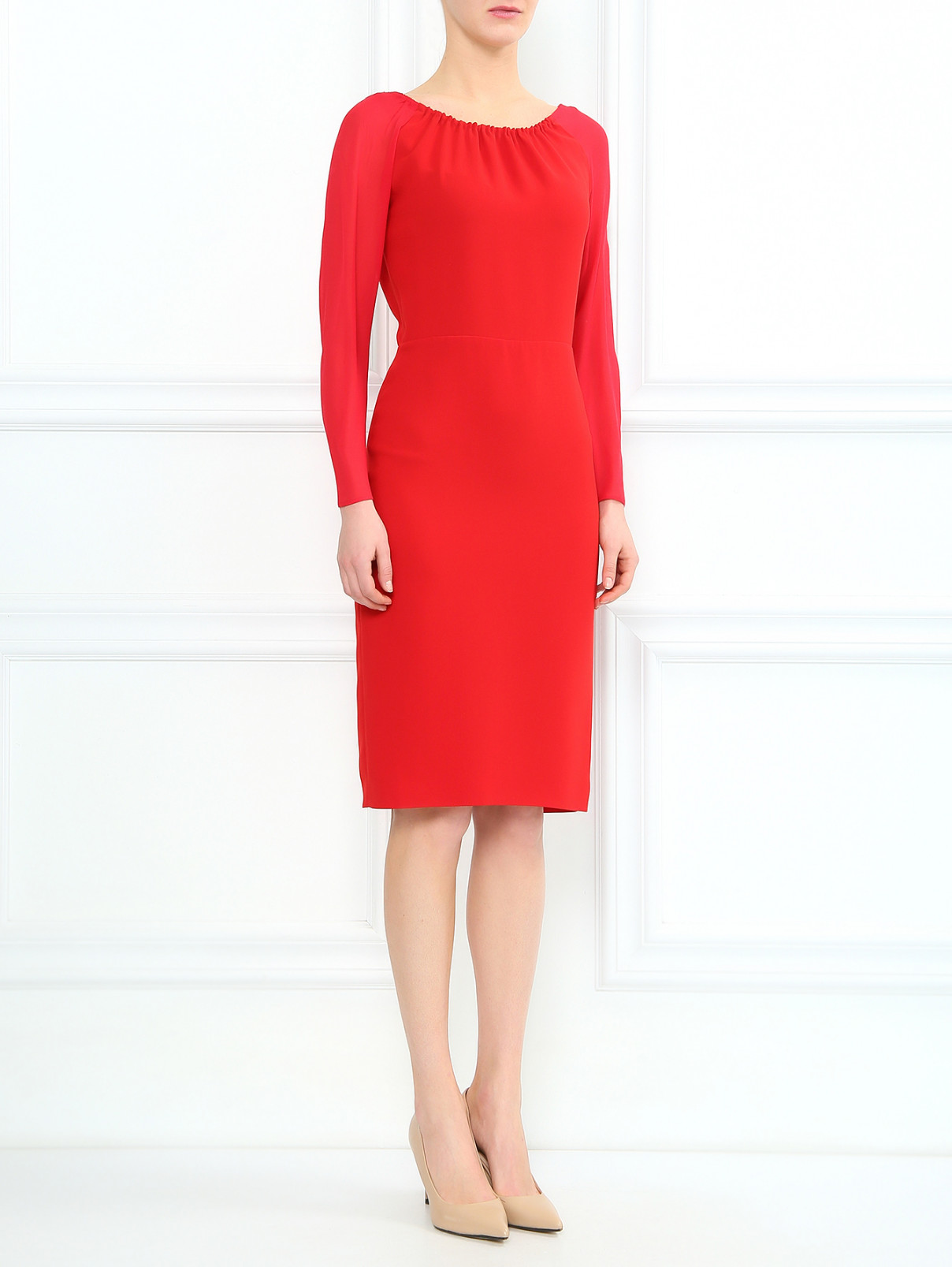 Платье-футляр с длинными рукавами Max Mara  –  Модель Общий вид  – Цвет:  Красный