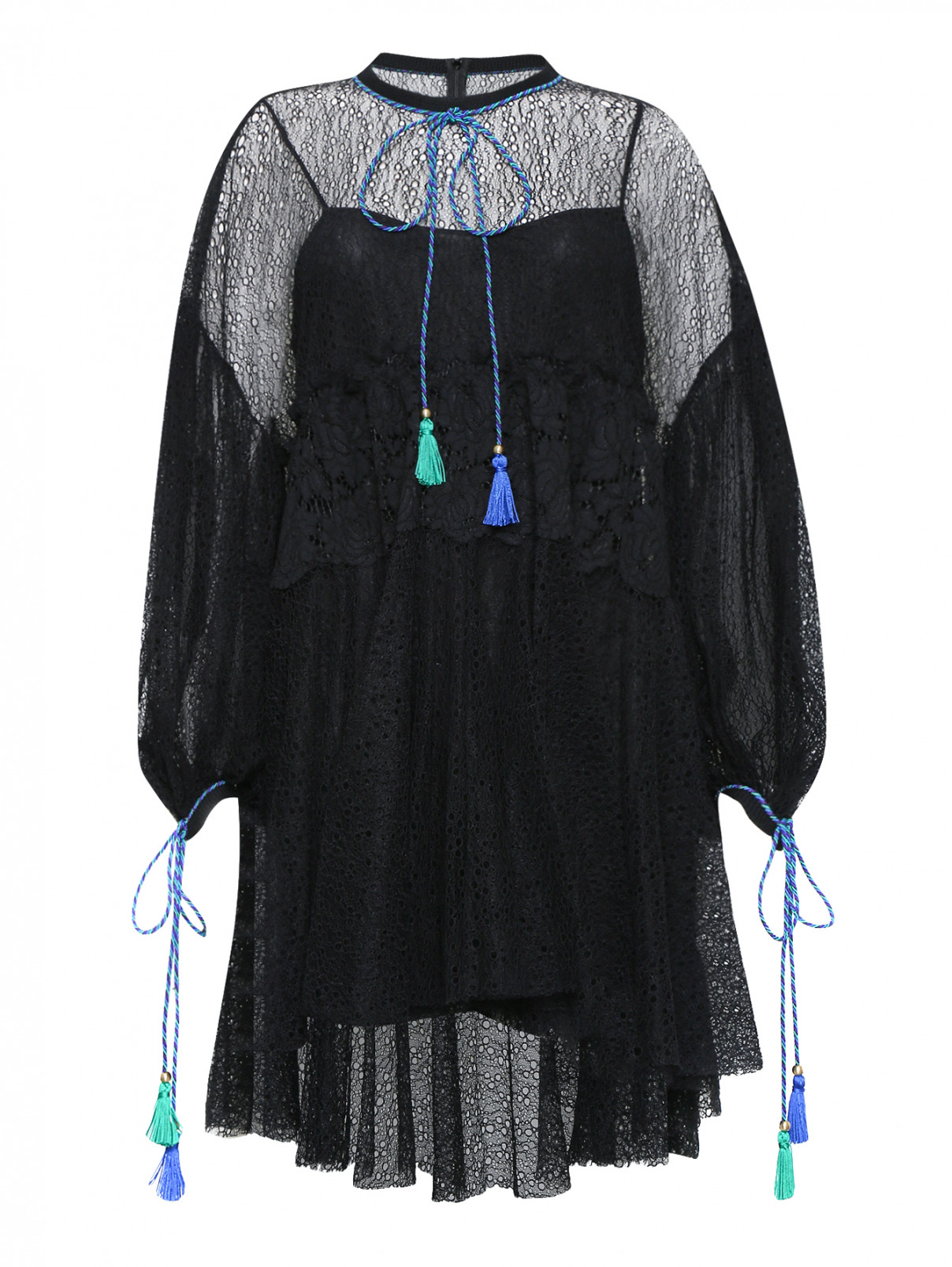 Платье-мини свободного кроя с контрастной отделкой Philosophy di Lorenzo Serafini  –  Общий вид  – Цвет:  Черный