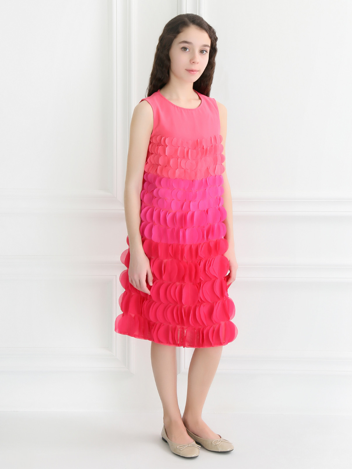 Платье прямого кроя с рельефным декором I Pinco Pallino  –  Модель Общий вид  – Цвет:  Розовый