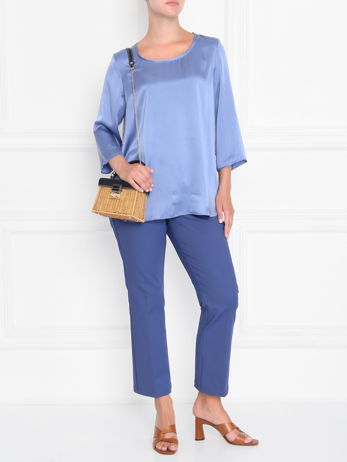 Блуза однотонная из шелка Marina Rinaldi  –  МодельОбщийВид  – Цвет:  Синий