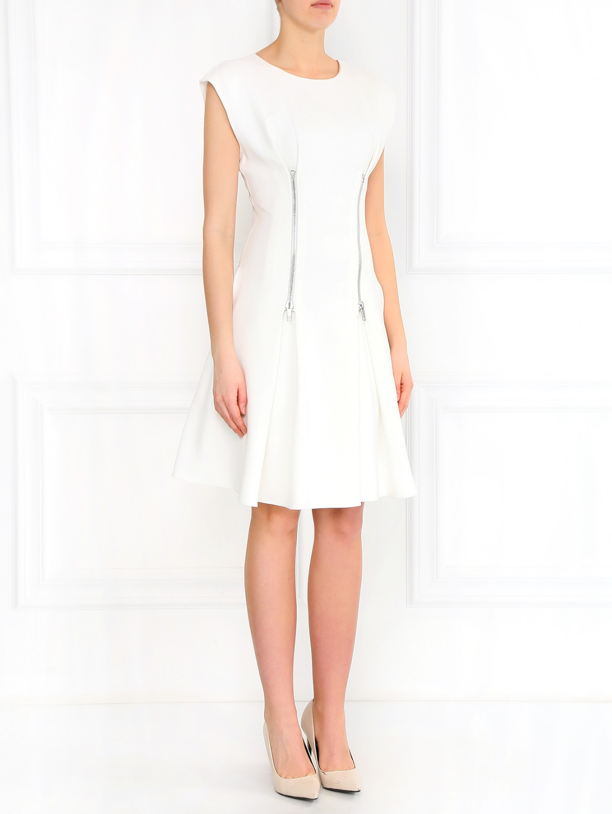 Платье с коротким рукавом с декоративными молниями Sportmax  –  Модель Общий вид  – Цвет:  Белый