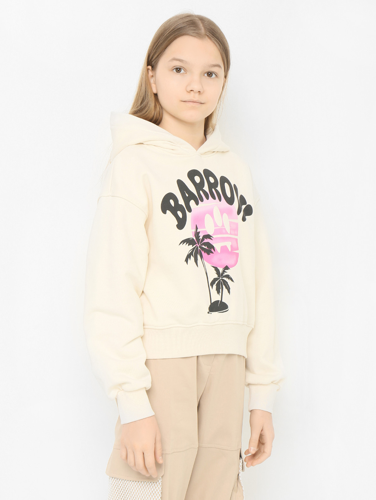 Толстовка из хлопка с капюшоном Barrow Kids  –  МодельВерхНиз  – Цвет:  Бежевый