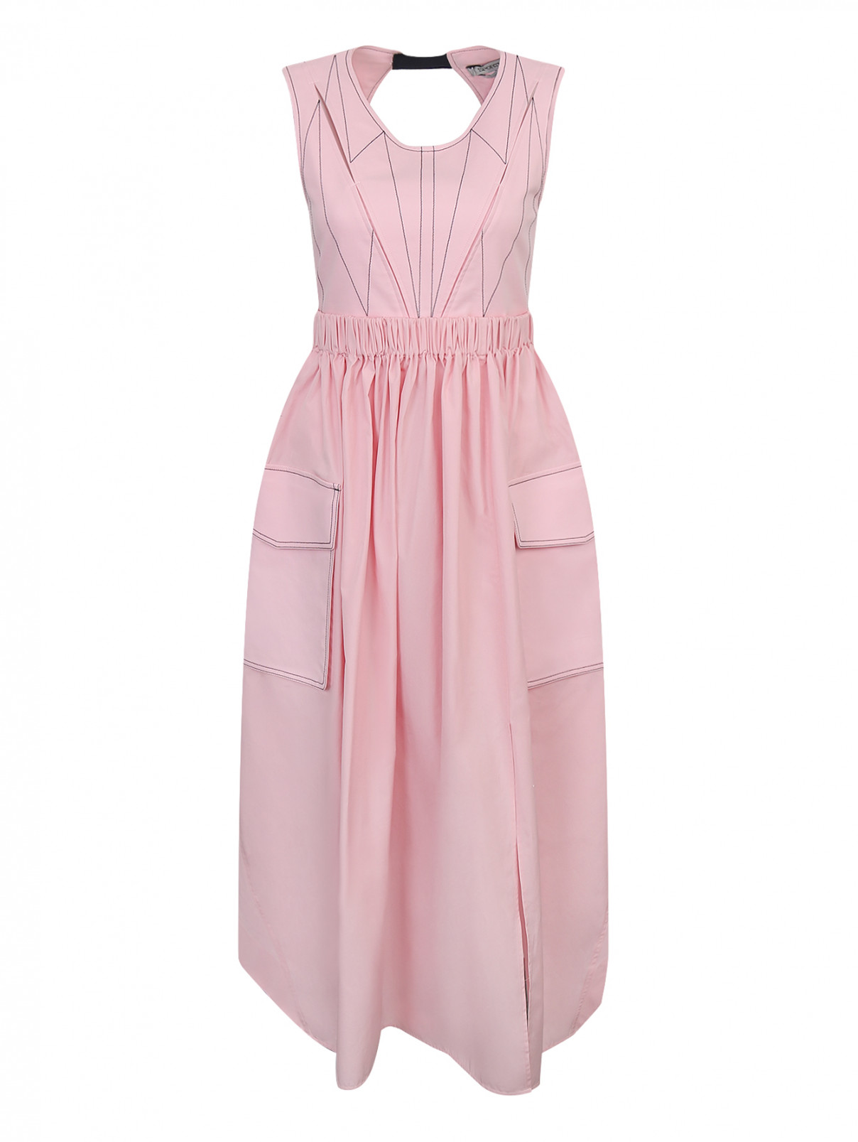 Платье из хлопка с накладными карманами Sportmax  –  Общий вид  – Цвет:  Розовый