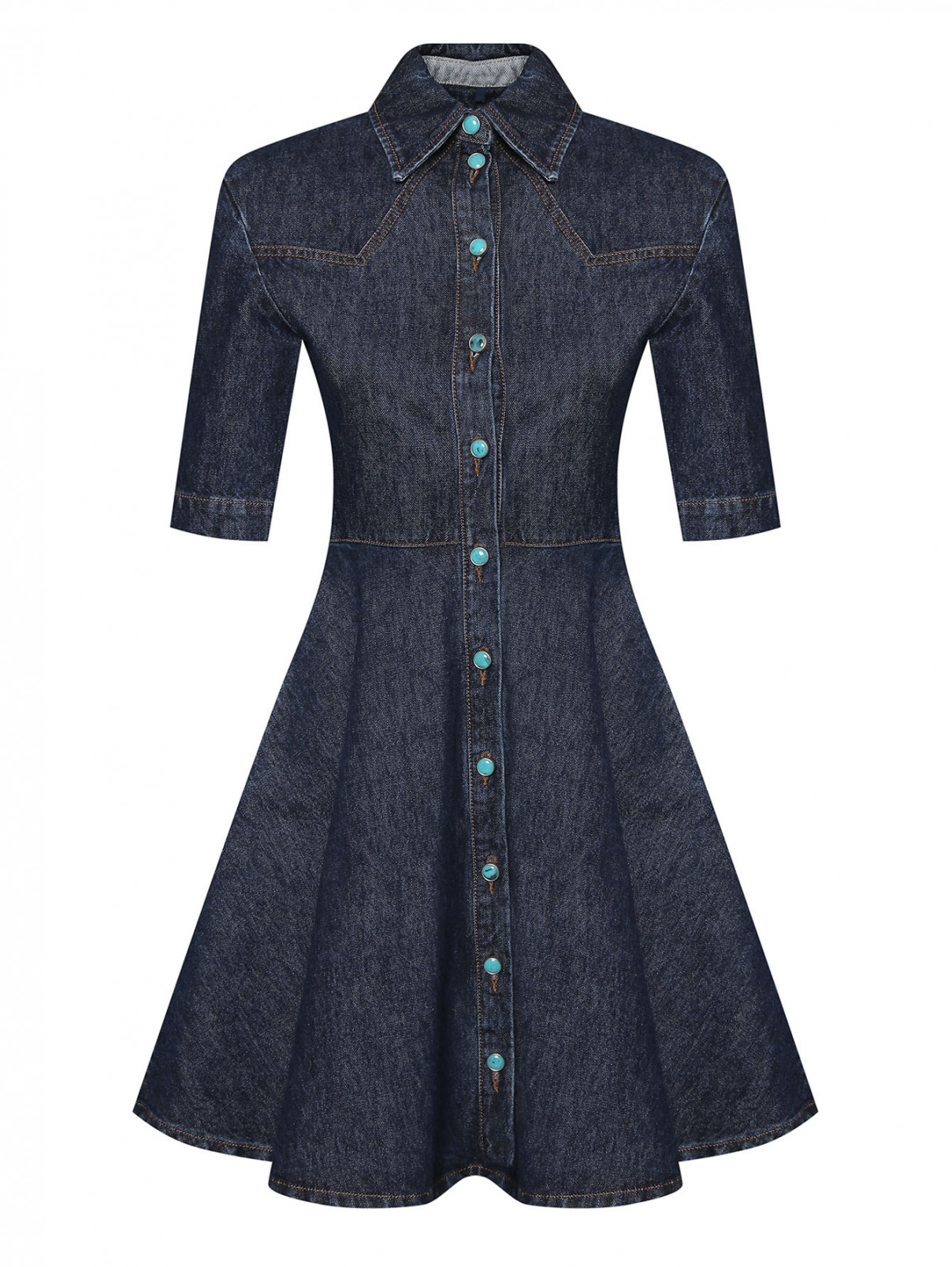 Джинсовое платье-мини с карманами Sportmax  –  Общий вид  – Цвет:  Синий