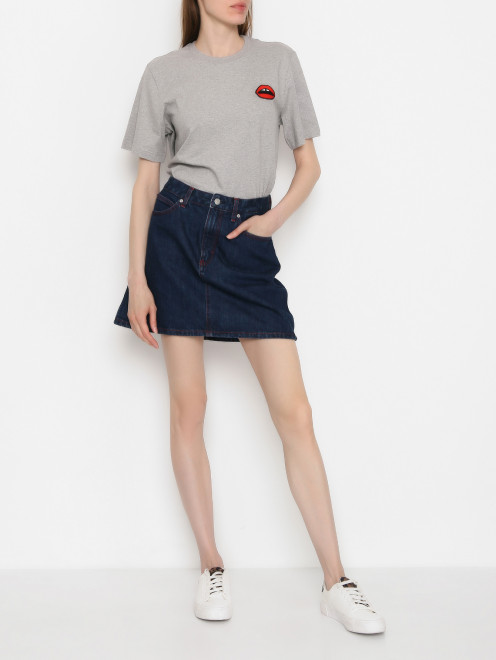 Джинсовая юбка-мини с карманами - Общий вид