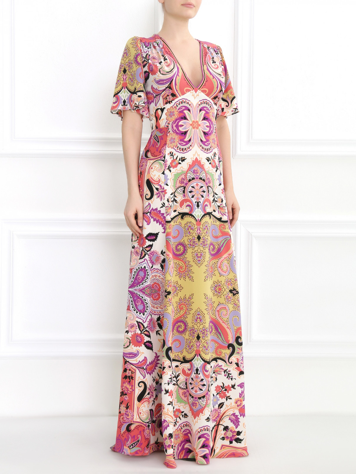 Платье-макси из шелка с узором Etro  –  Модель Общий вид  – Цвет:  Узор
