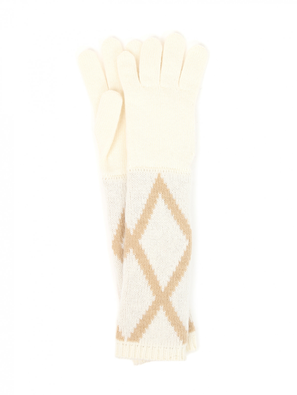 Удлиненные перчатки из шерсти с узором Weekend Max Mara  –  Общий вид  – Цвет:  Бежевый