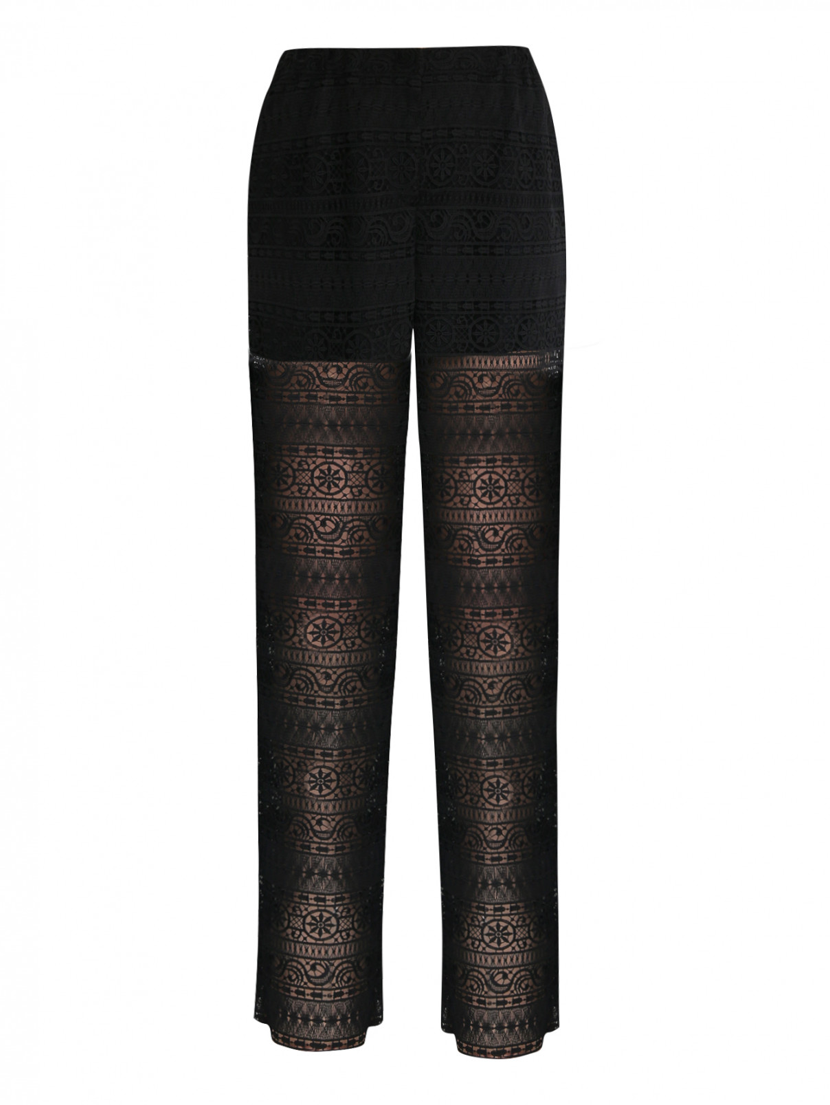 Широкие кружевные брюки на резинке Alberta Ferretti  –  Общий вид  – Цвет:  Черный