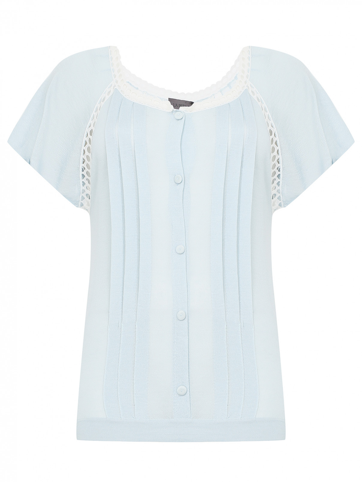 Блуза из шелка и хлопка с коротким рукавом La Perla  –  Общий вид  – Цвет:  Синий