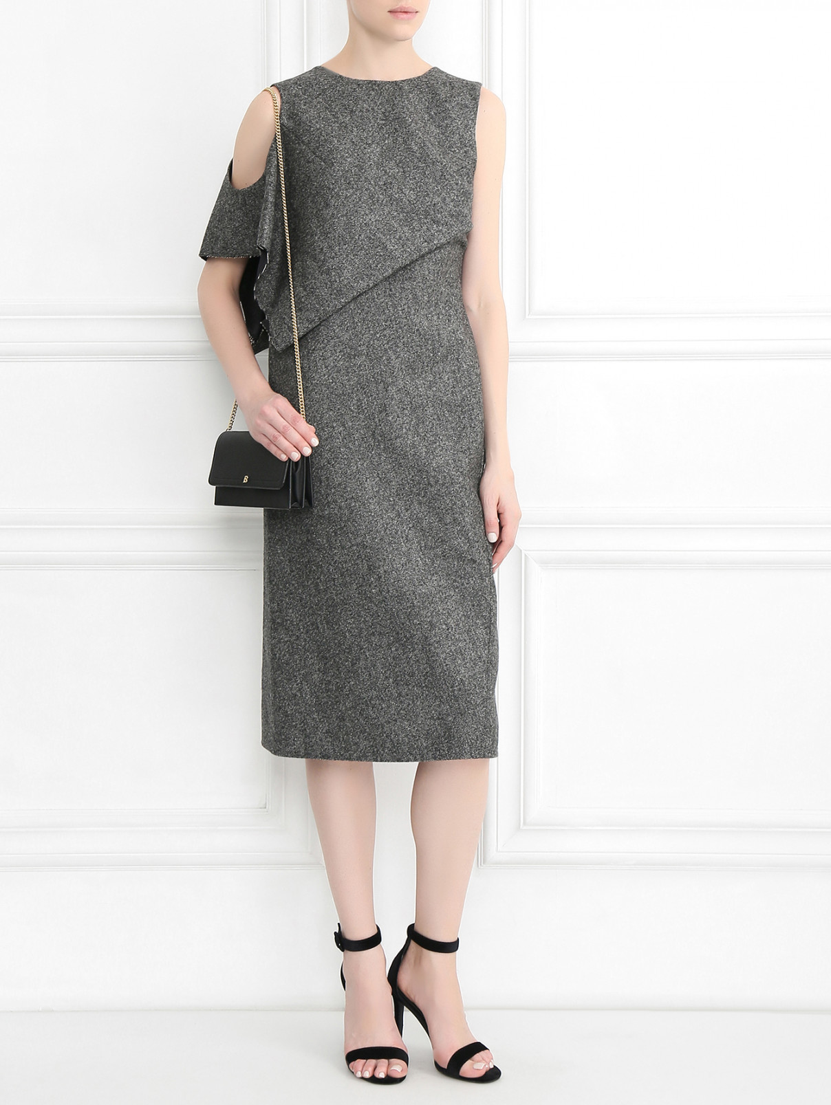 Платье из шерсти асимметричного кроя с драпировкой Maison Margiela  –  Модель Общий вид  – Цвет:  Серый