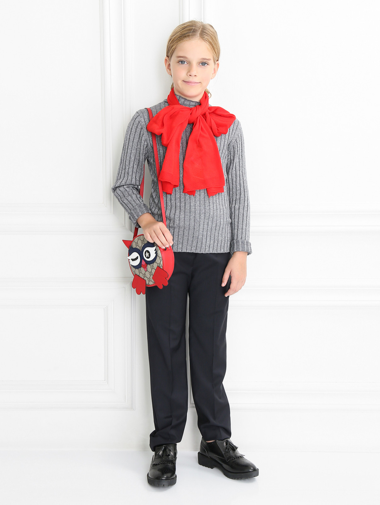 Легкий шарф из хлопка с декором IL Trenino  –  Модель Общий вид  – Цвет:  Красный
