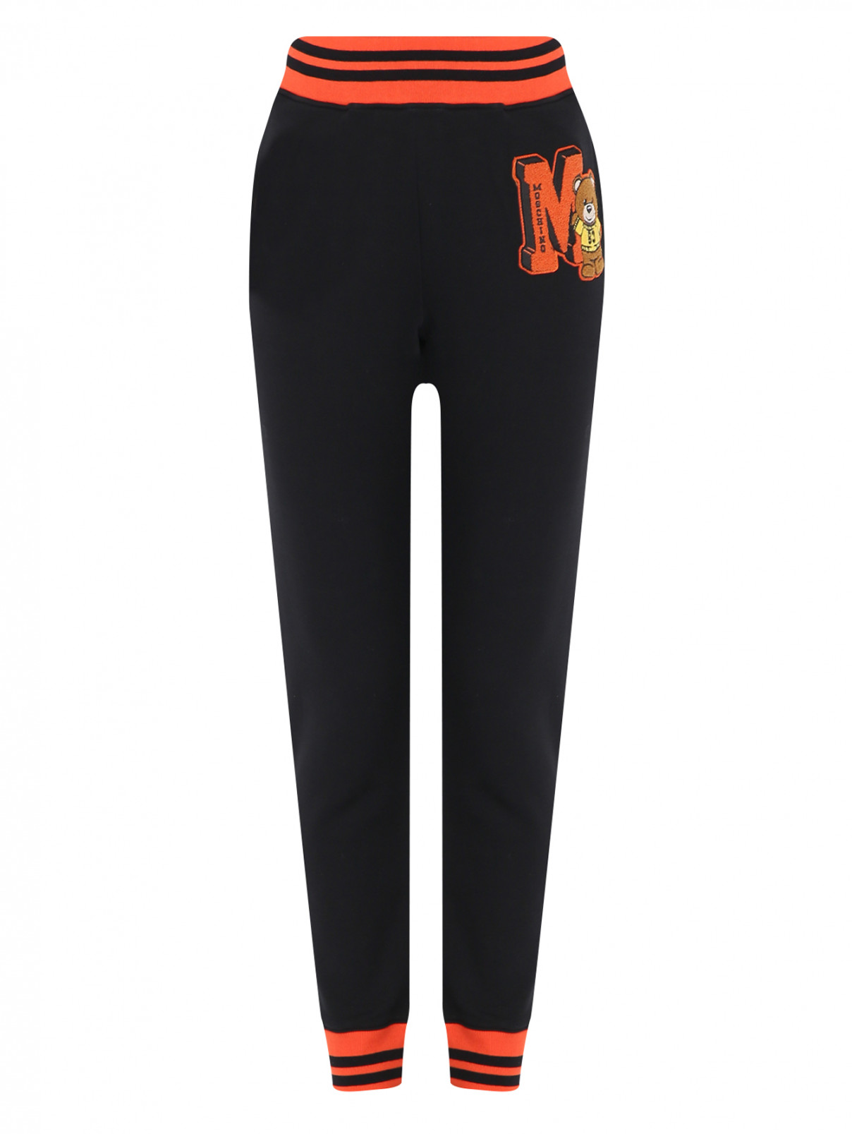 Трикотажные брюки на резинке с аппликацией Moschino  –  Общий вид  – Цвет:  Черный