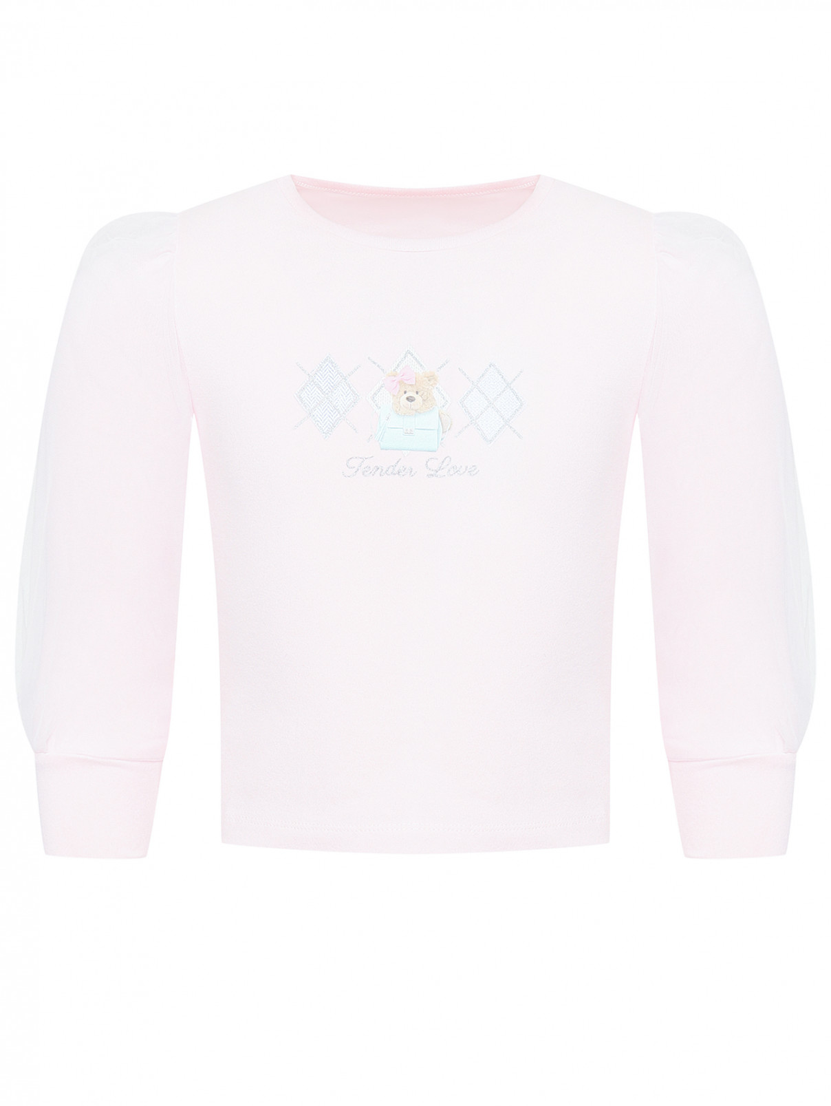 Блуза с рукавами из сетки Lapin House  –  Общий вид  – Цвет:  Розовый