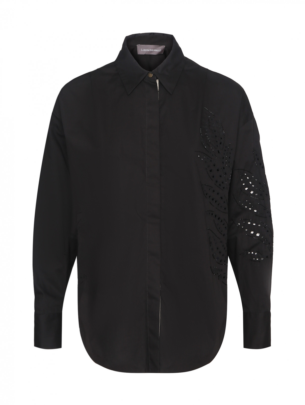 Рубашка с вышивкой бисером Lorena Antoniazzi  –  Общий вид  – Цвет:  Черный