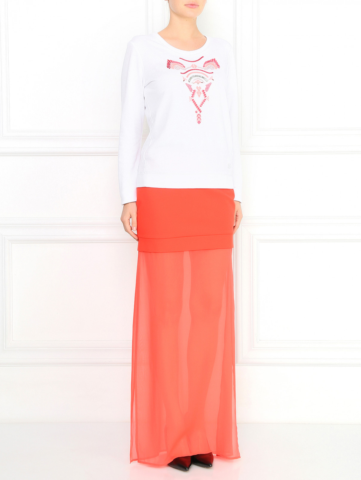 Юбка-макси с шелковой вставкой DKNY  –  Модель Общий вид  – Цвет:  Красный