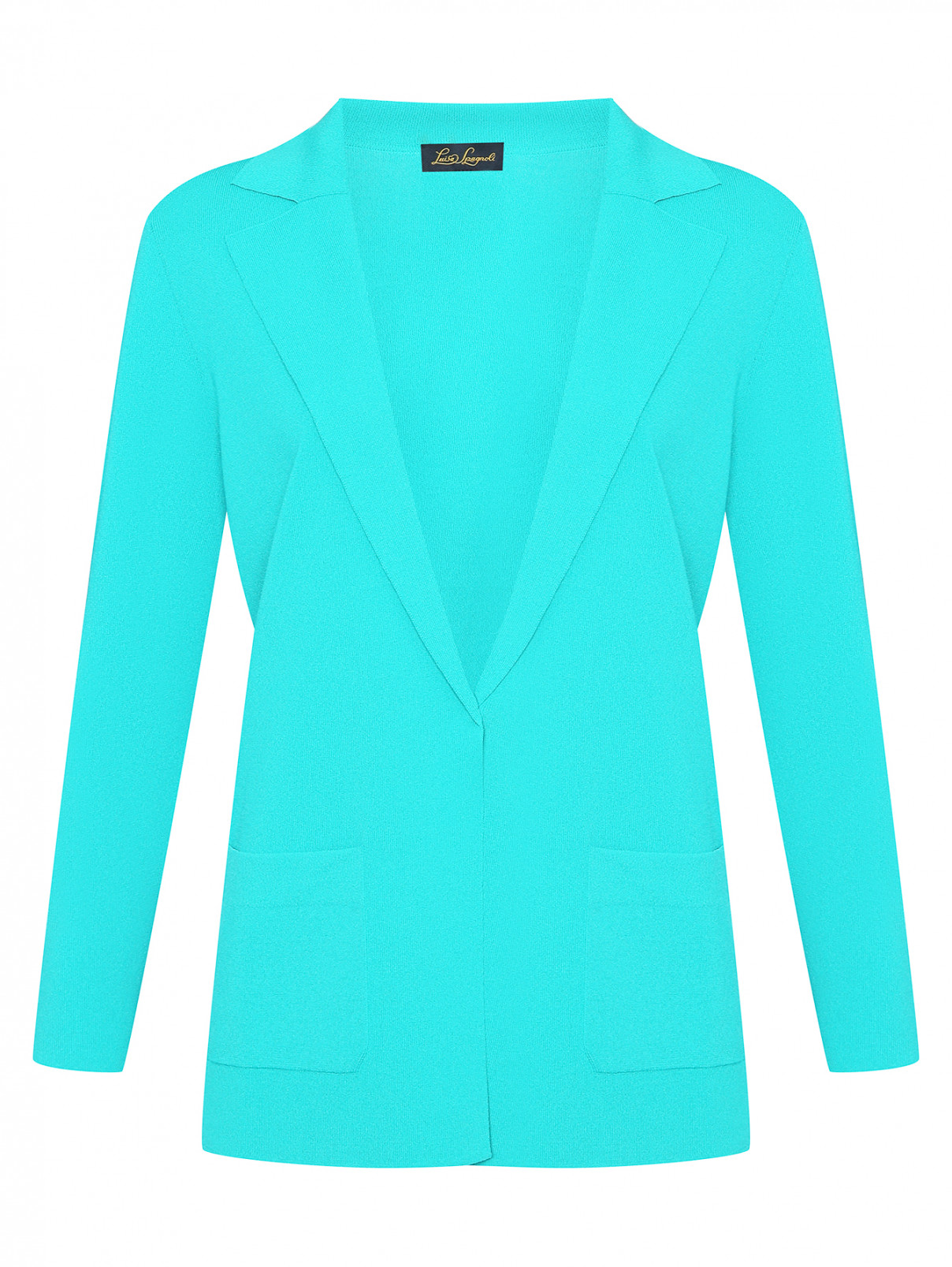 Кардиган с накладными карманами Luisa Spagnoli  –  Общий вид  – Цвет:  Синий