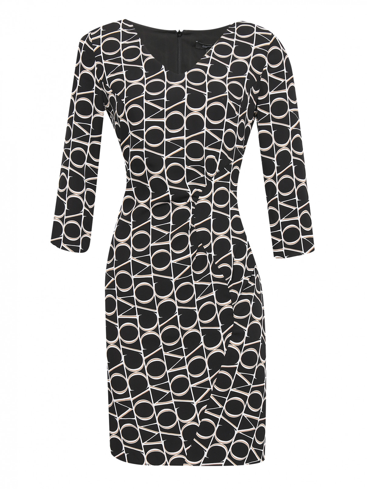 Платье-миди с узором Comma  –  Общий вид  – Цвет:  Черный