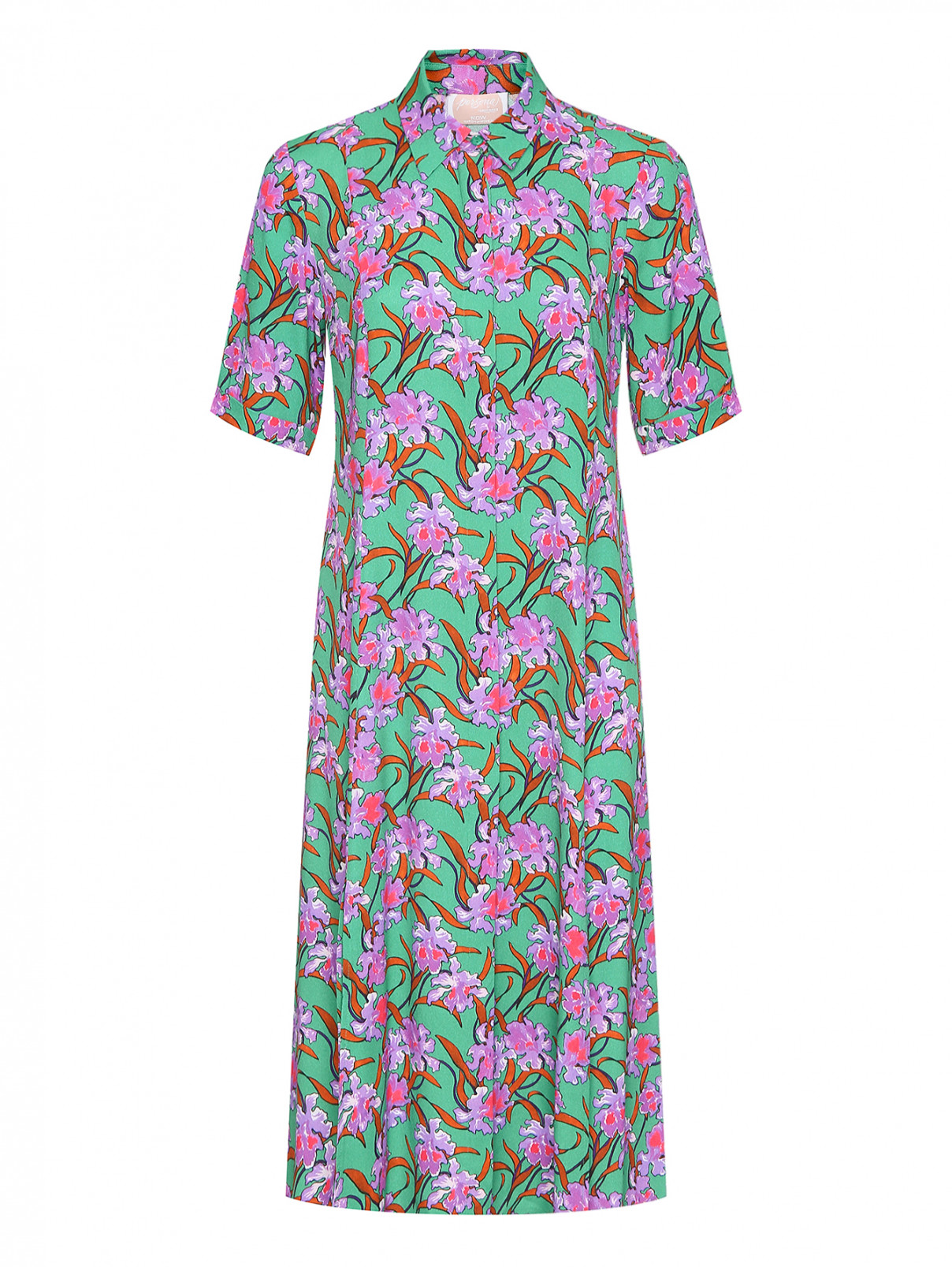 Платье-рубашка из вискозы с разрезами Persona by Marina Rinaldi  –  Общий вид  – Цвет:  Зеленый