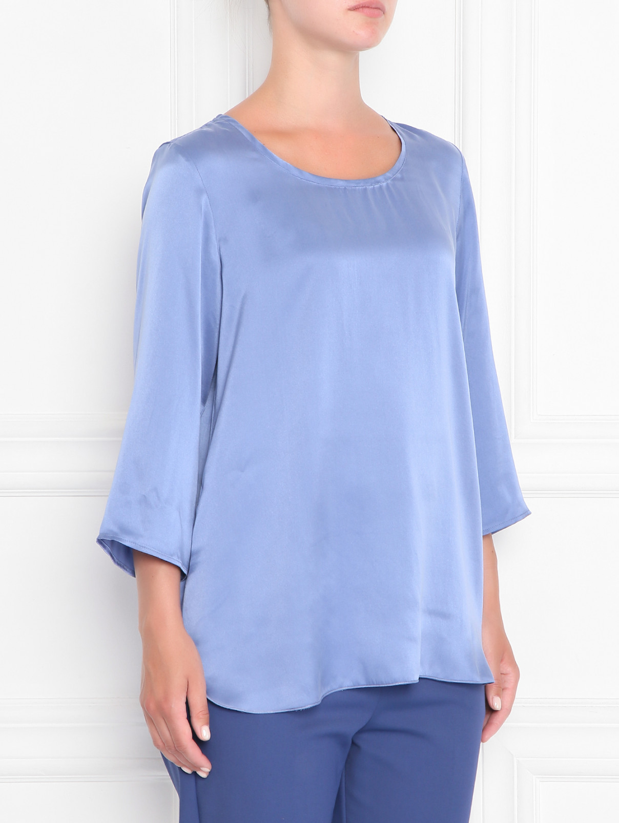 Блуза однотонная из шелка Marina Rinaldi  –  МодельВерхНиз  – Цвет:  Синий
