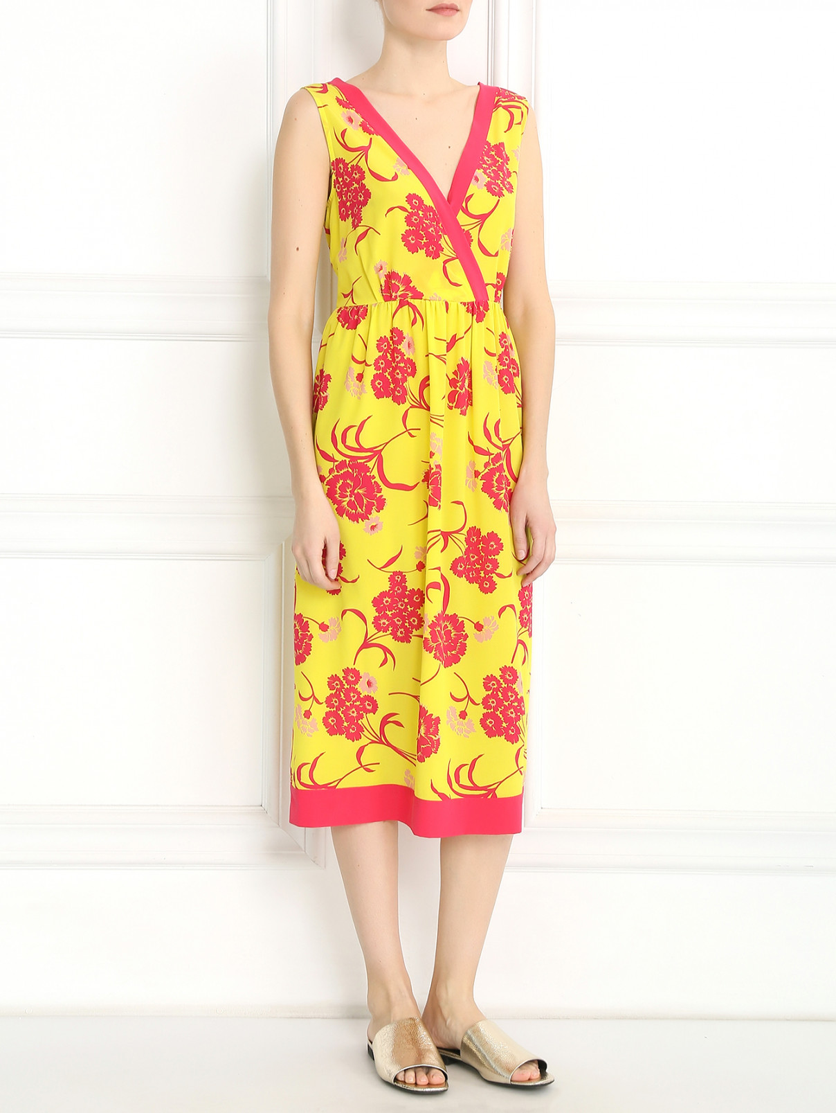 Платье из шелка с цветочным узором P.A.R.O.S.H.  –  Модель Общий вид  – Цвет:  Желтый