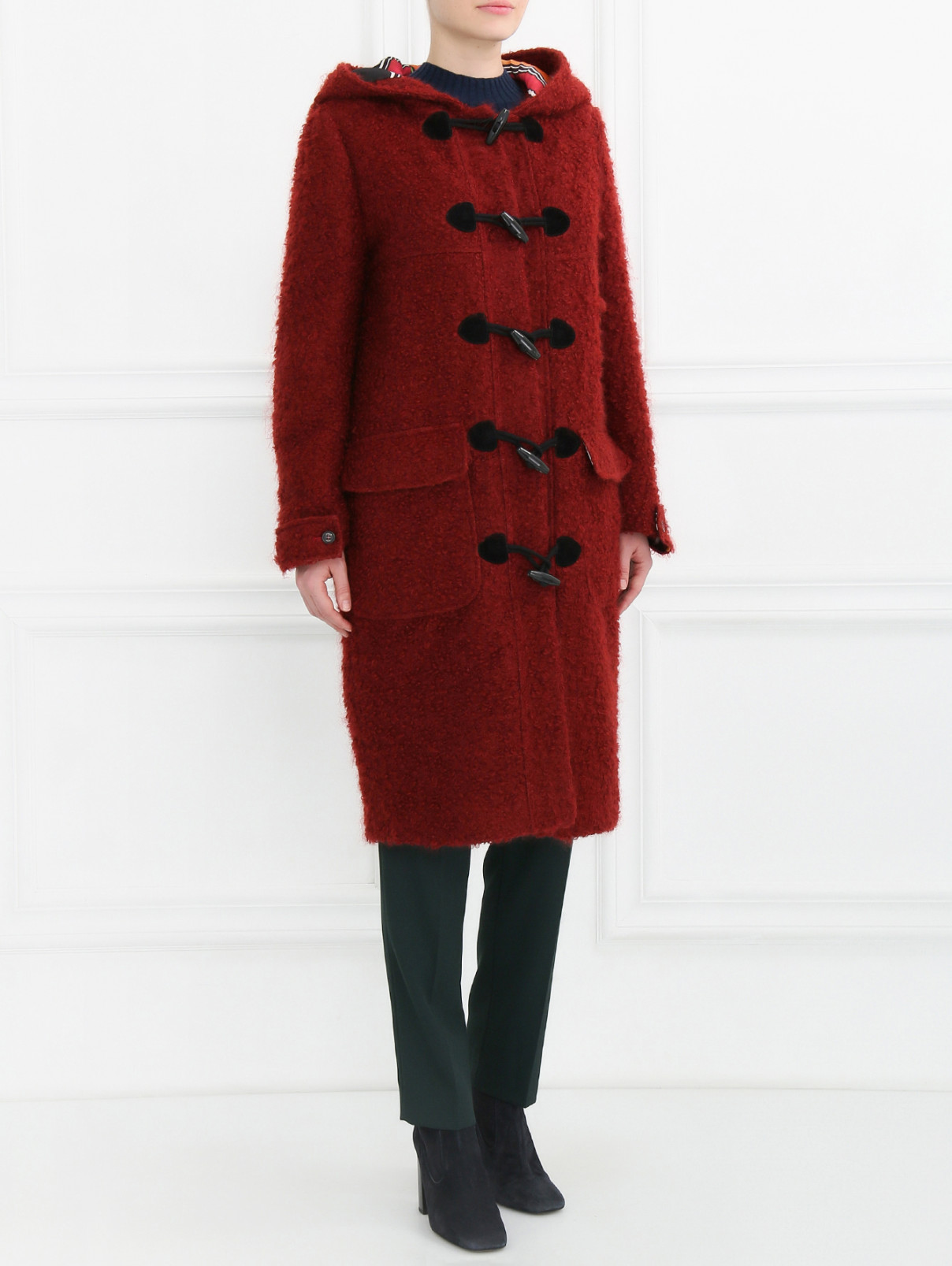 Пальто из мохера и шерсти с накладными карманами и контрастной отделкой Stella Jean  –  Модель Общий вид  – Цвет:  Красный