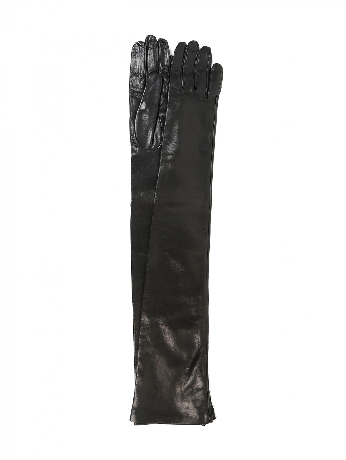 Удлиненные перчатки из кожи Moschino Couture  –  Общий вид  – Цвет:  Черный