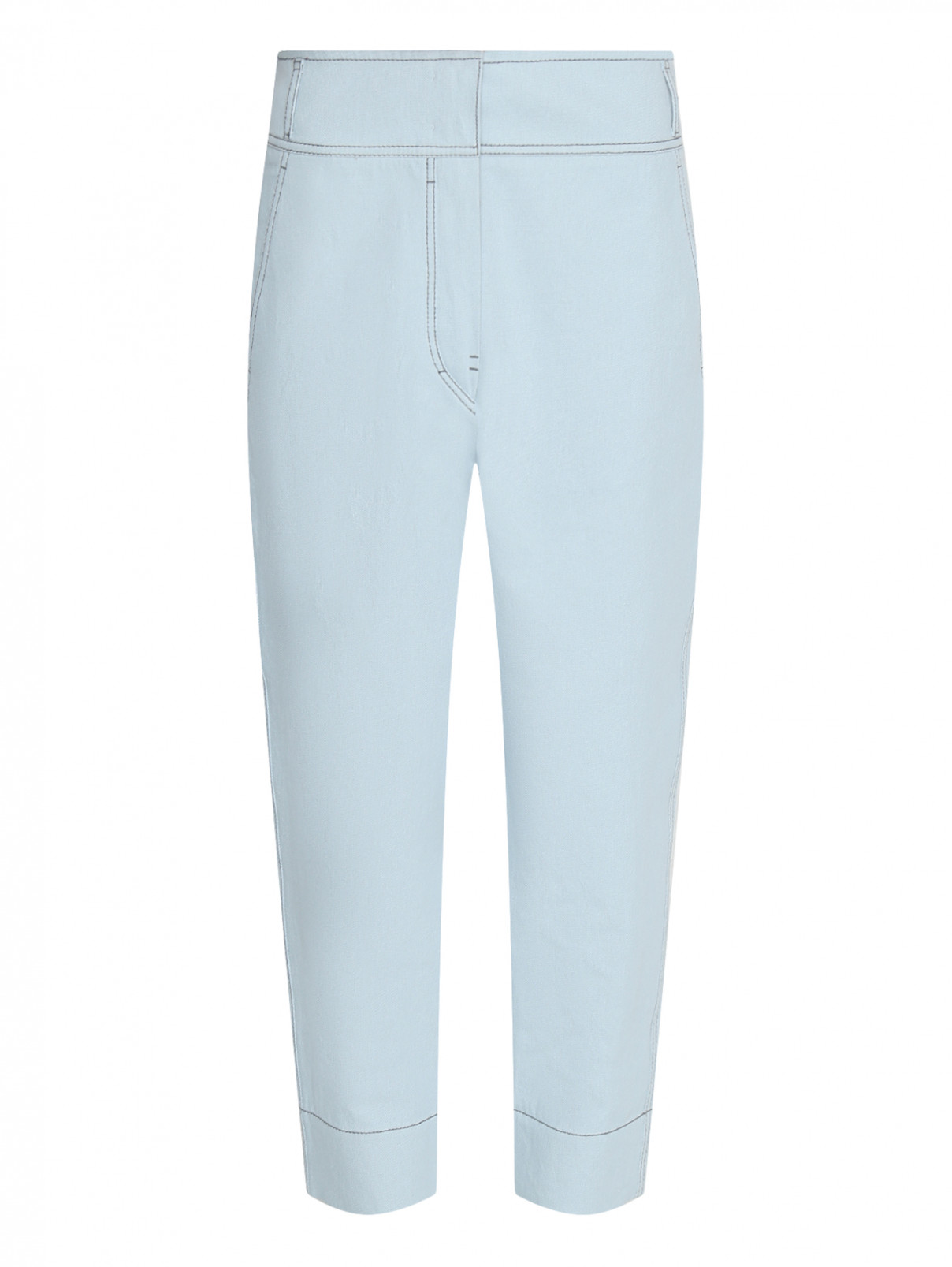 Укороченные джинсы из льна и хлопка с контрастной отделкой Sportmax  –  Общий вид  – Цвет:  Синий