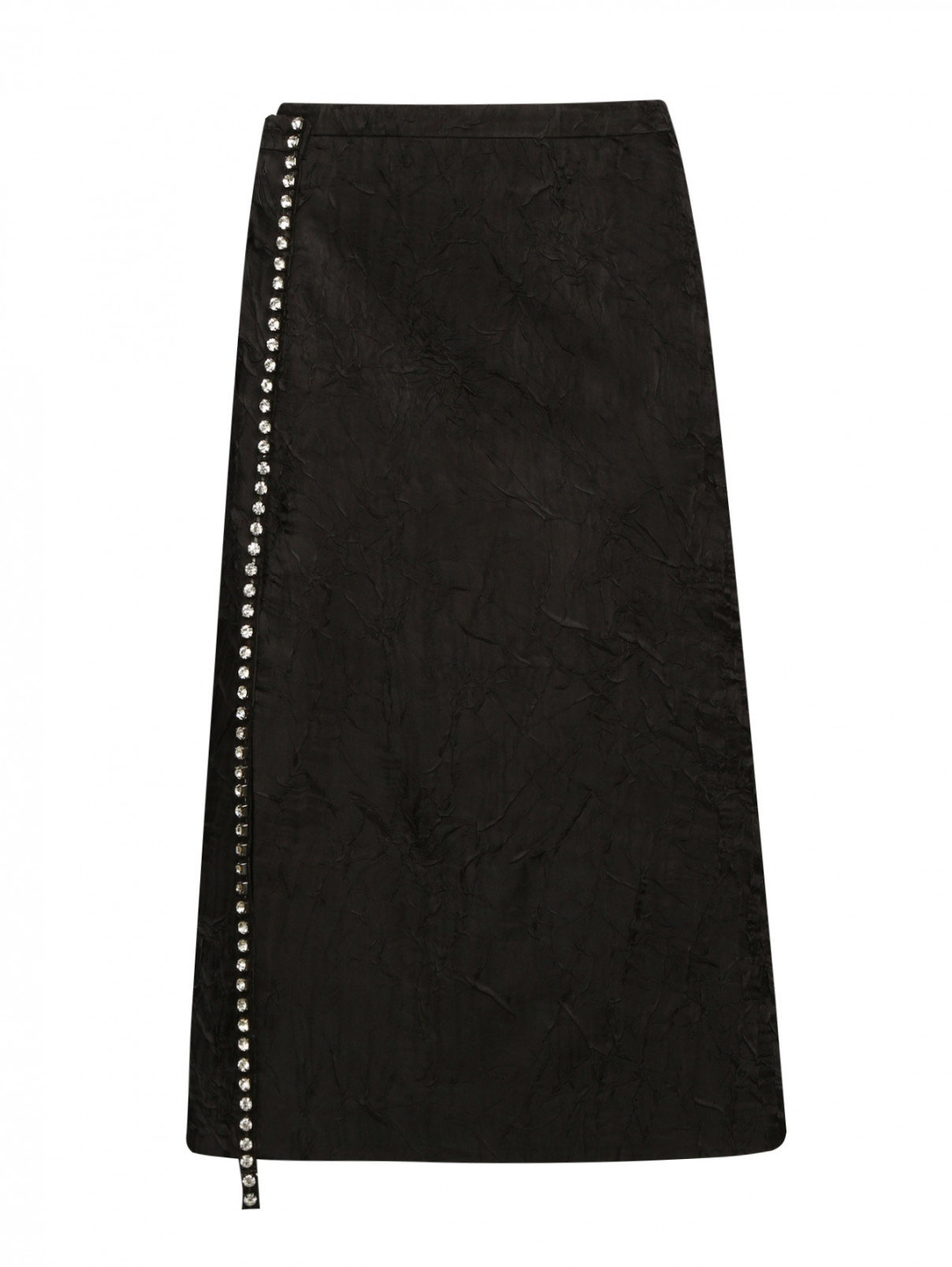 Юбка-миди из фактурной ткани с отделкой из страз N21  –  Общий вид  – Цвет:  Черный
