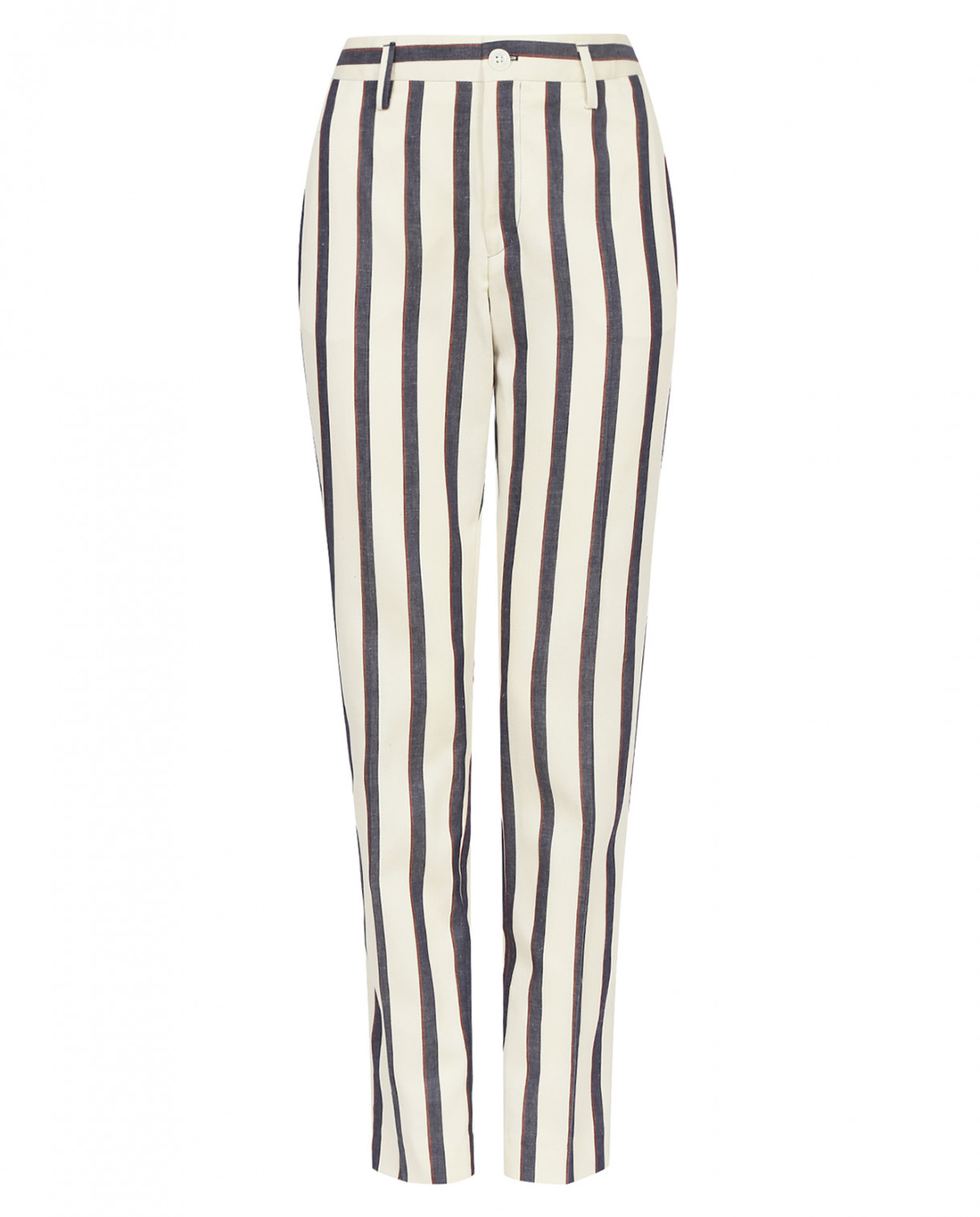 Классические брюки прямого фасона из хлопка и льна  с узором "полоска" Chloé Stora  –  Общий вид  – Цвет:  Белый