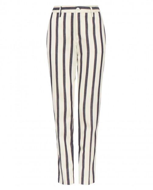 Классические брюки прямого фасона из хлопка и льна  с узором "полоска" - Общий вид