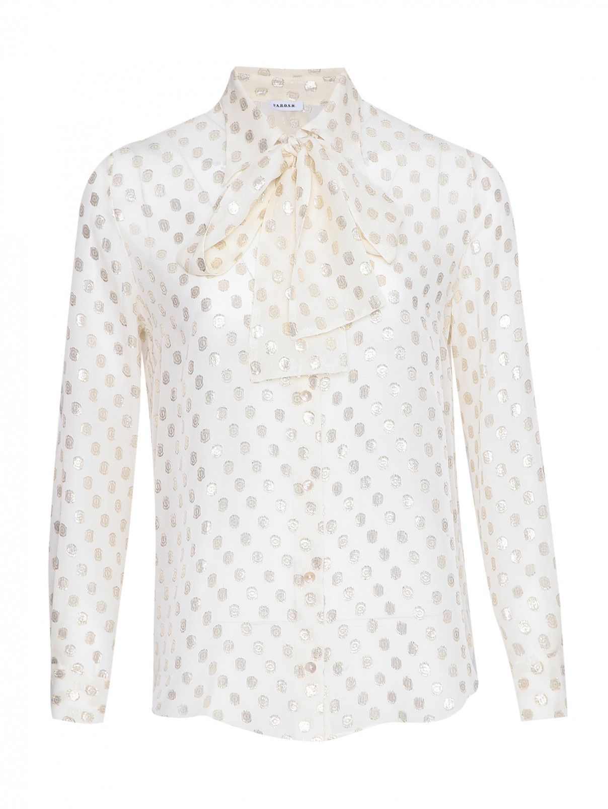 Блуза из шелка с узором и бантом P.A.R.O.S.H.  –  Общий вид  – Цвет:  Бежевый