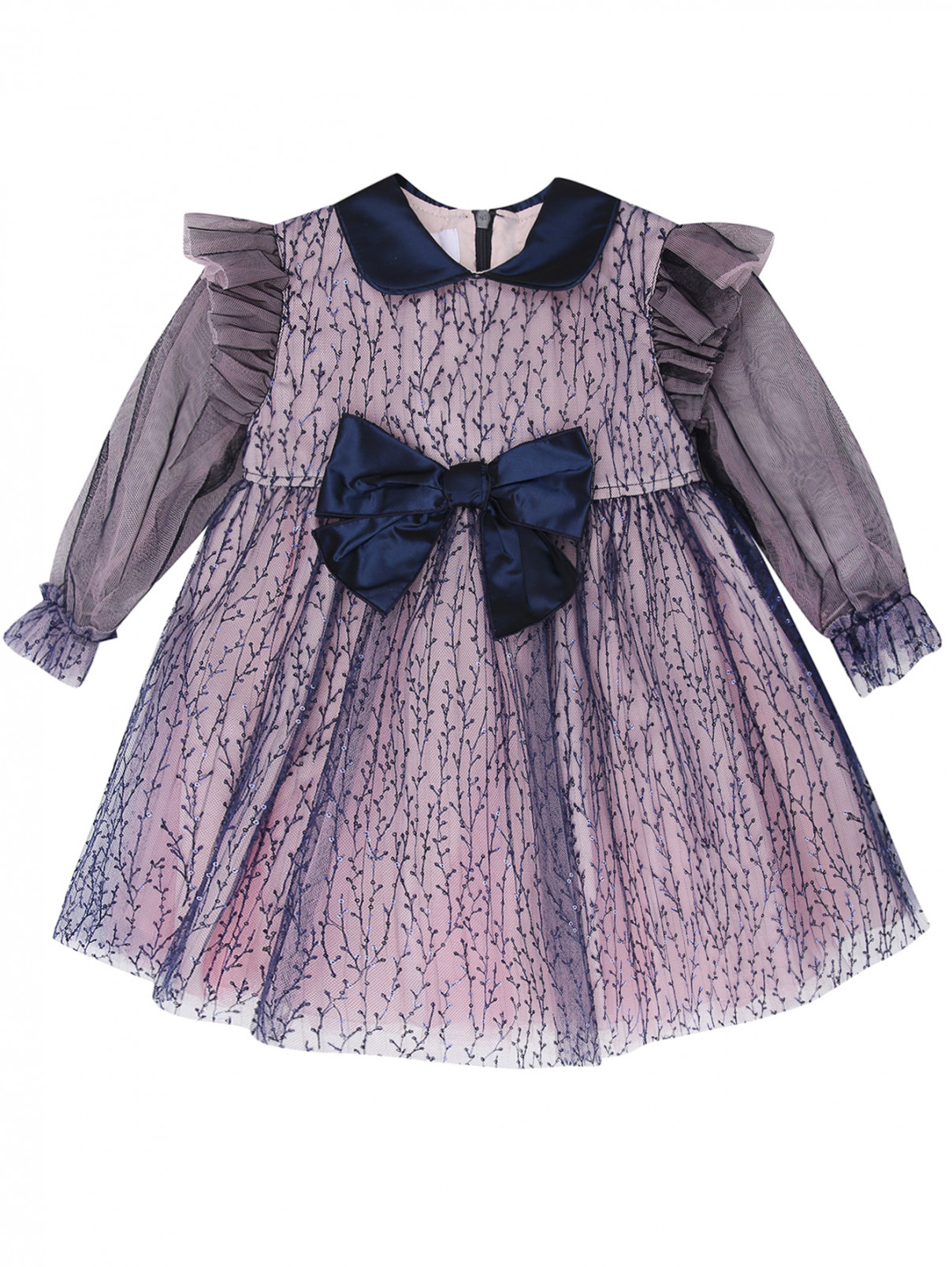 Платье из сетки с бантом и пайетками Aletta  –  Общий вид  – Цвет:  Фиолетовый