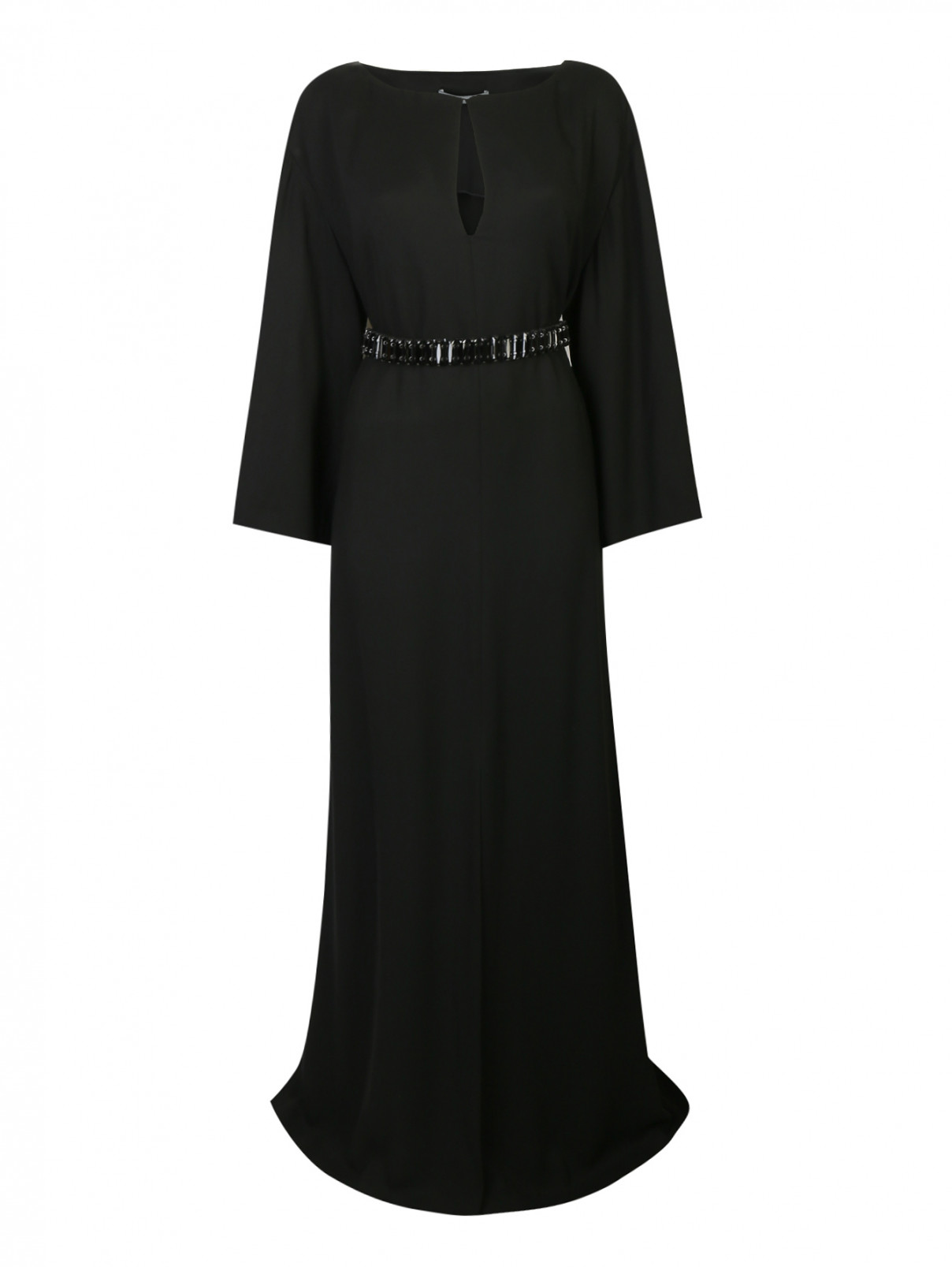 Платье-макси свободного кроя с декоративным поясом Alberta Ferretti  –  Общий вид  – Цвет:  Черный