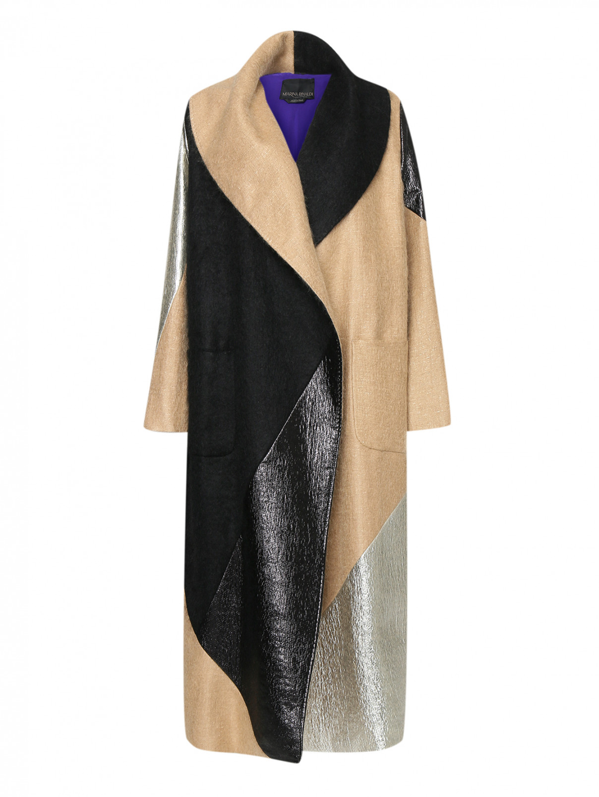 Пальто из шерсти альпака в стиле колорблок Marina Rinaldi  –  Общий вид  – Цвет:  Коричневый