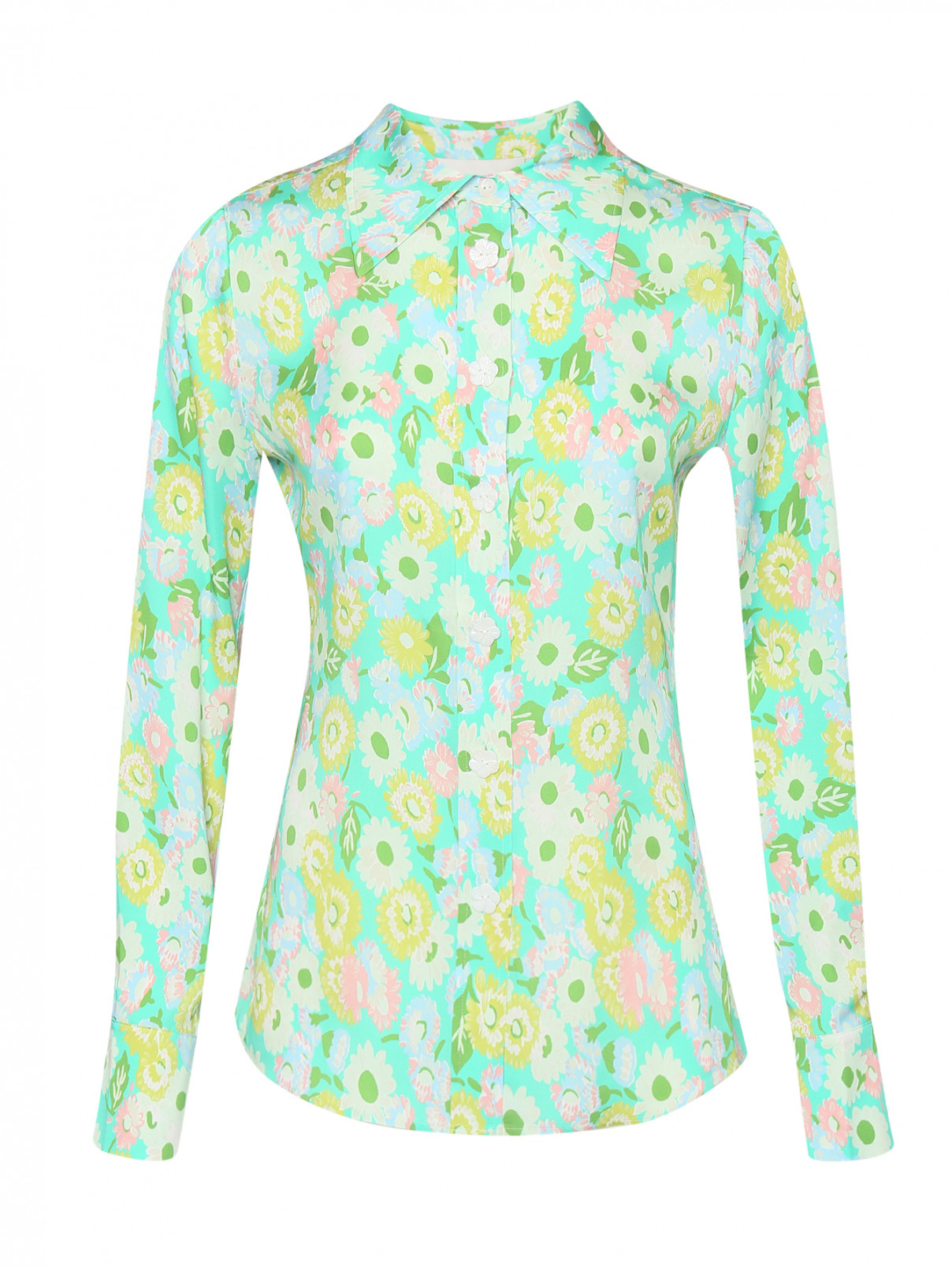 Блуза с цветочным узором Rohe  –  Общий вид  – Цвет:  Зеленый