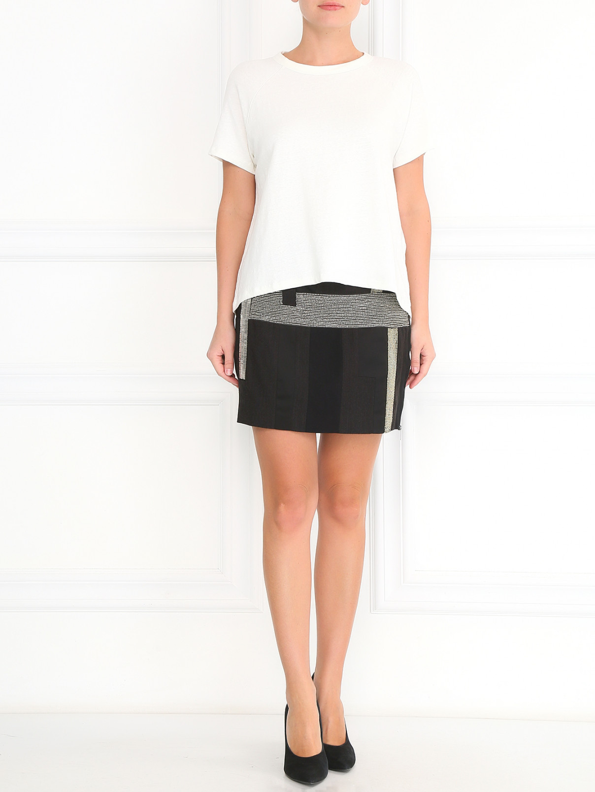 Юбка-мини декорированная бисером DKNY  –  Модель Общий вид  – Цвет:  Черный