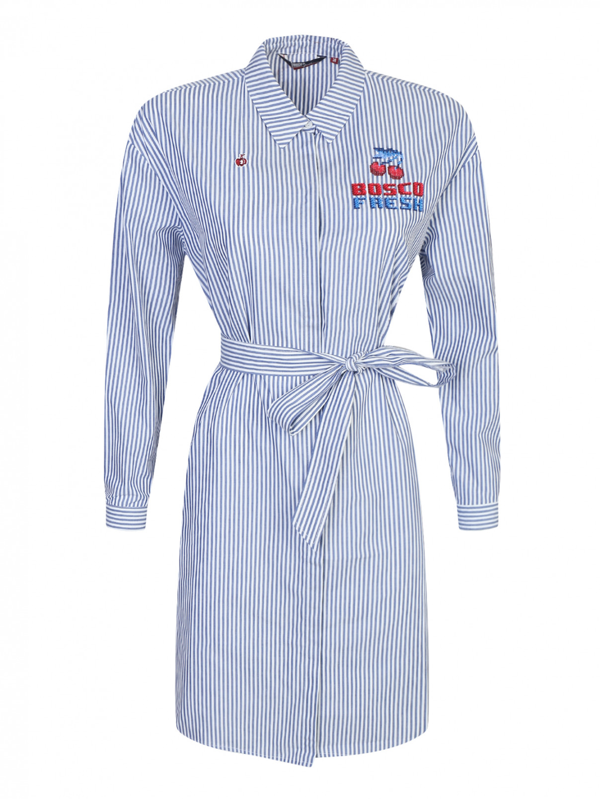 Платье-рубашка из хлопка в полоску BOSCO  –  Общий вид  – Цвет:  Синий