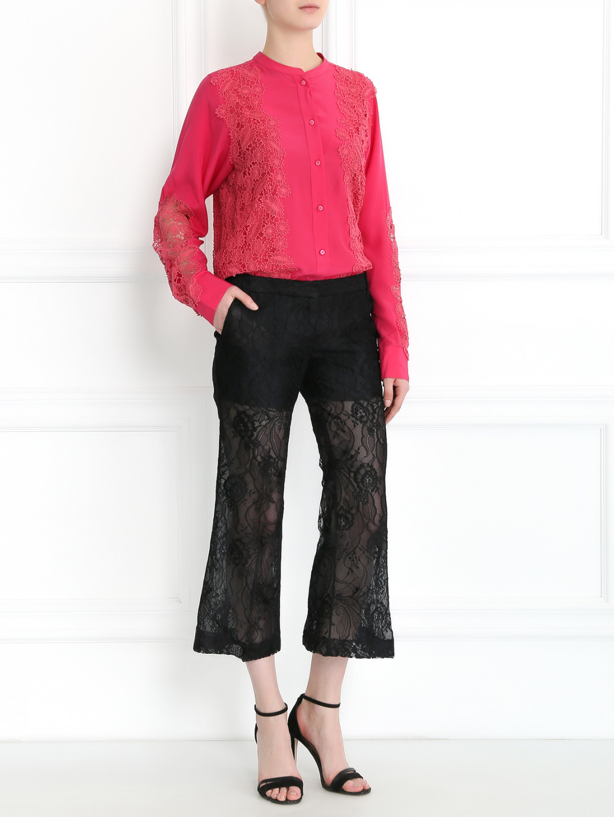 Удлиненная блуза из шелка с цветочной вышивкой Ermanno Scervino  –  Модель Общий вид  – Цвет:  Розовый