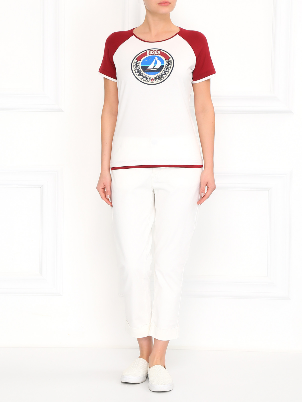 Хлопковая футболка с принтом BOSCO  –  Модель Общий вид  – Цвет:  Белый