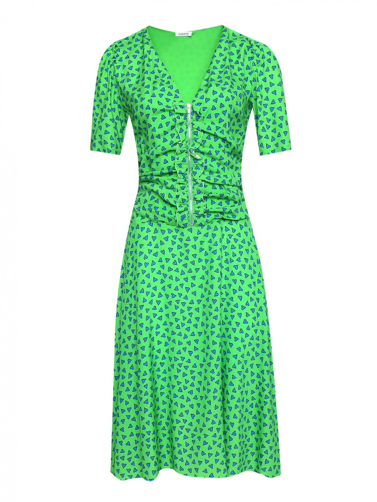 Платье из шелка с узором P.A.R.O.S.H.  –  Общий вид  – Цвет:  Зеленый