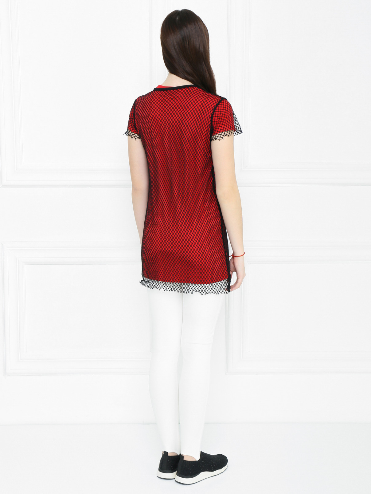 Платье трикотажное с декоративной сеткой Gaelle  –  МодельВерхНиз1  – Цвет:  Красный