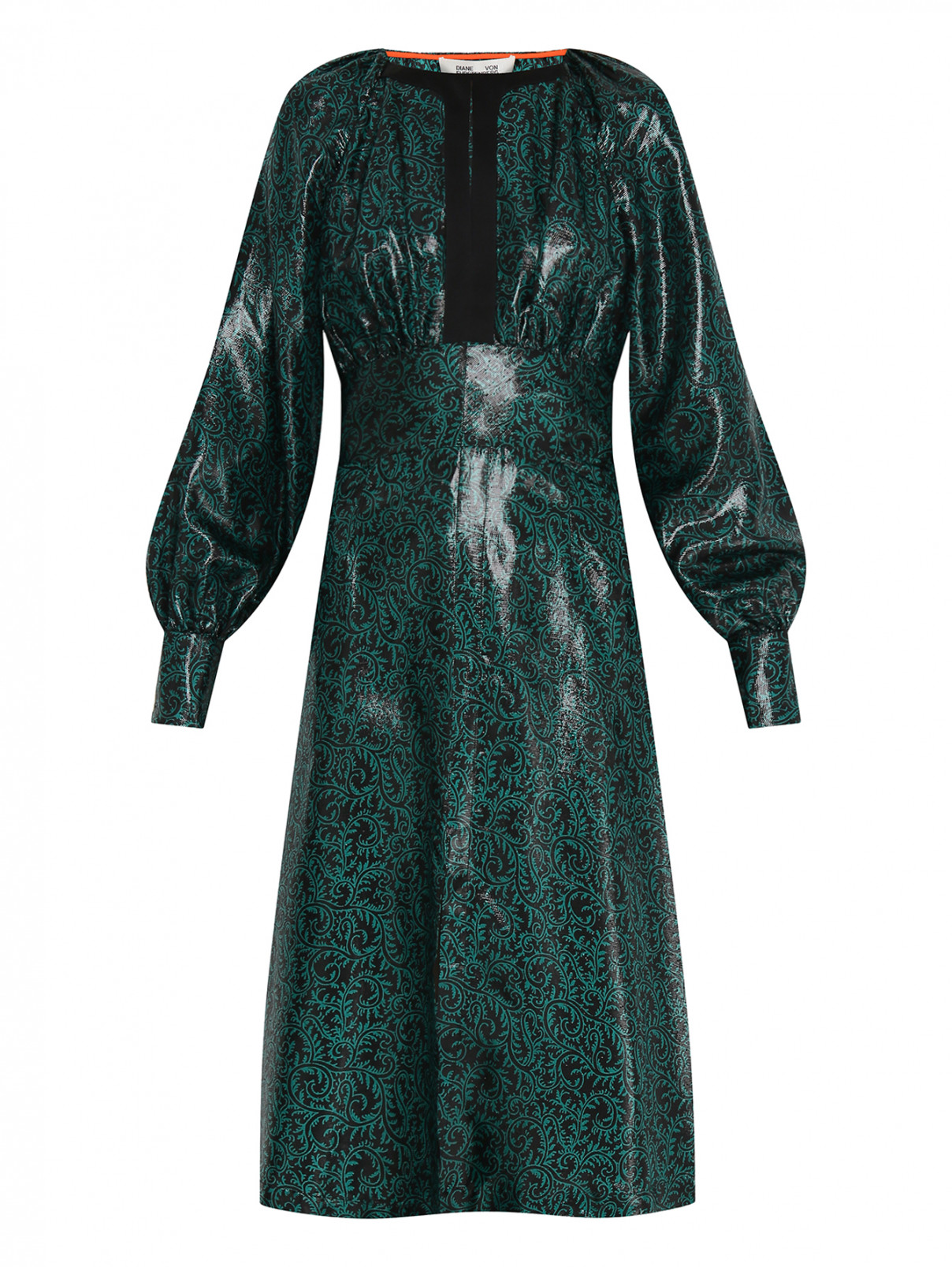 Платье-миди с узором Diane von Furstenberg  –  Общий вид  – Цвет:  Зеленый