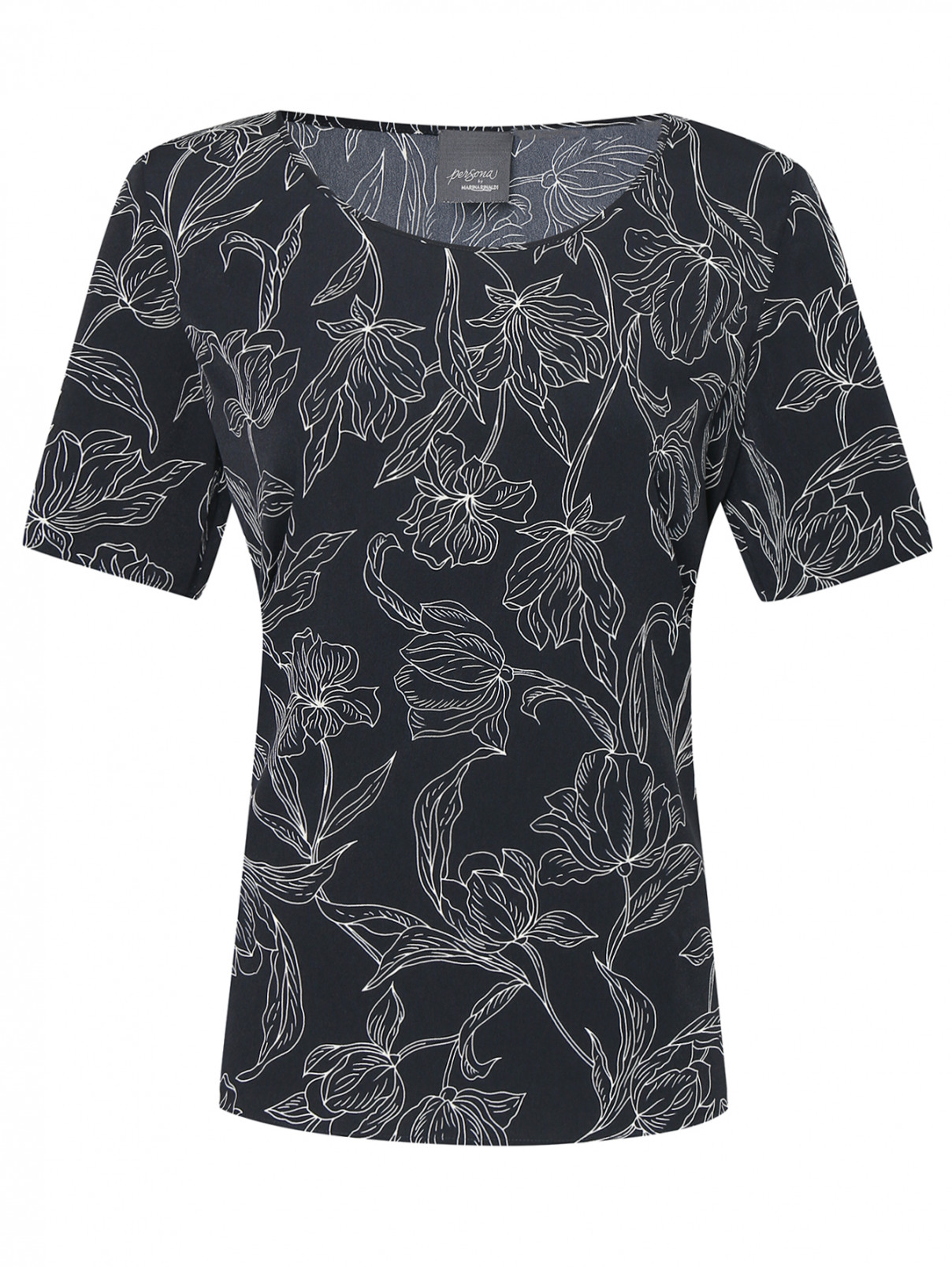 Блуза с цветочным узором Persona by Marina Rinaldi  –  Общий вид  – Цвет:  Черный