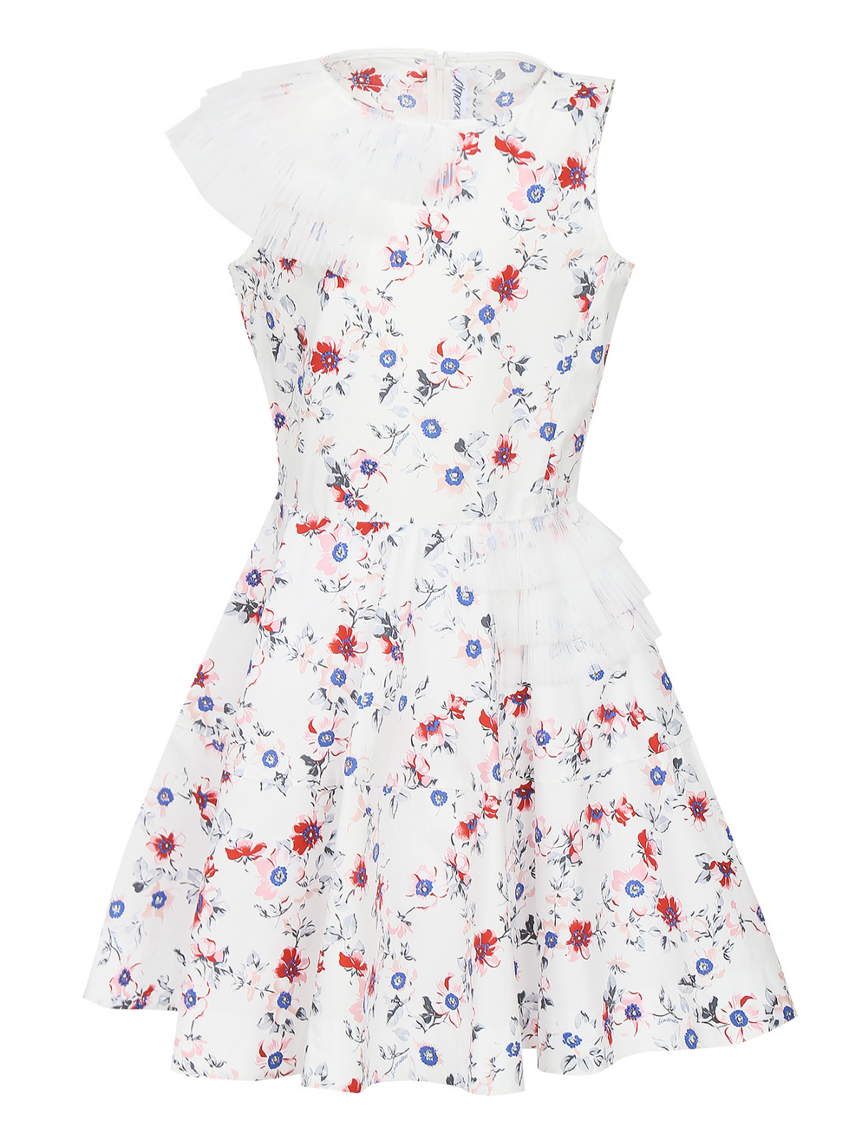 Платье хлопковое с оборками Simonetta  –  Общий вид  – Цвет:  Белый