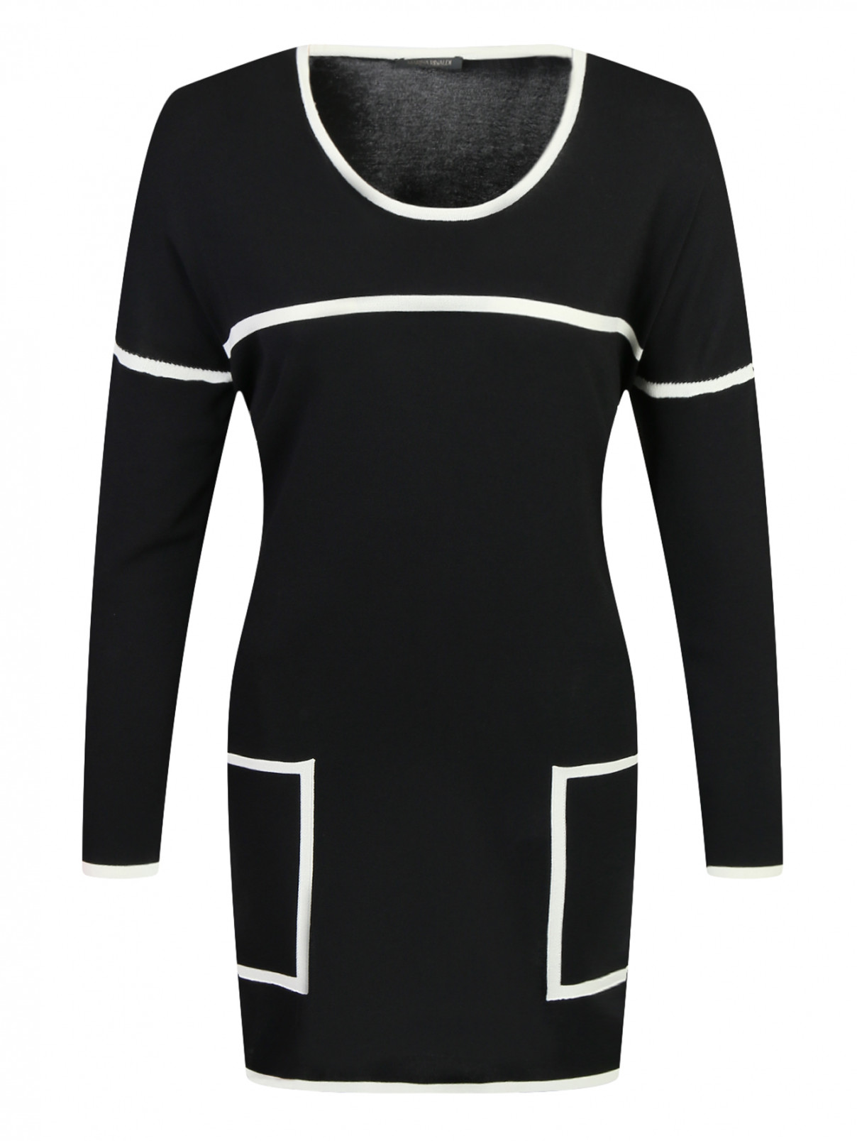 Джемпер с контрастной отделкой и накладными карманами Marina Rinaldi  –  Общий вид  – Цвет:  Черный