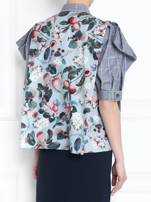 Блуза из хлопка с узором и контрастной отделкой - МодельВерхНиз1