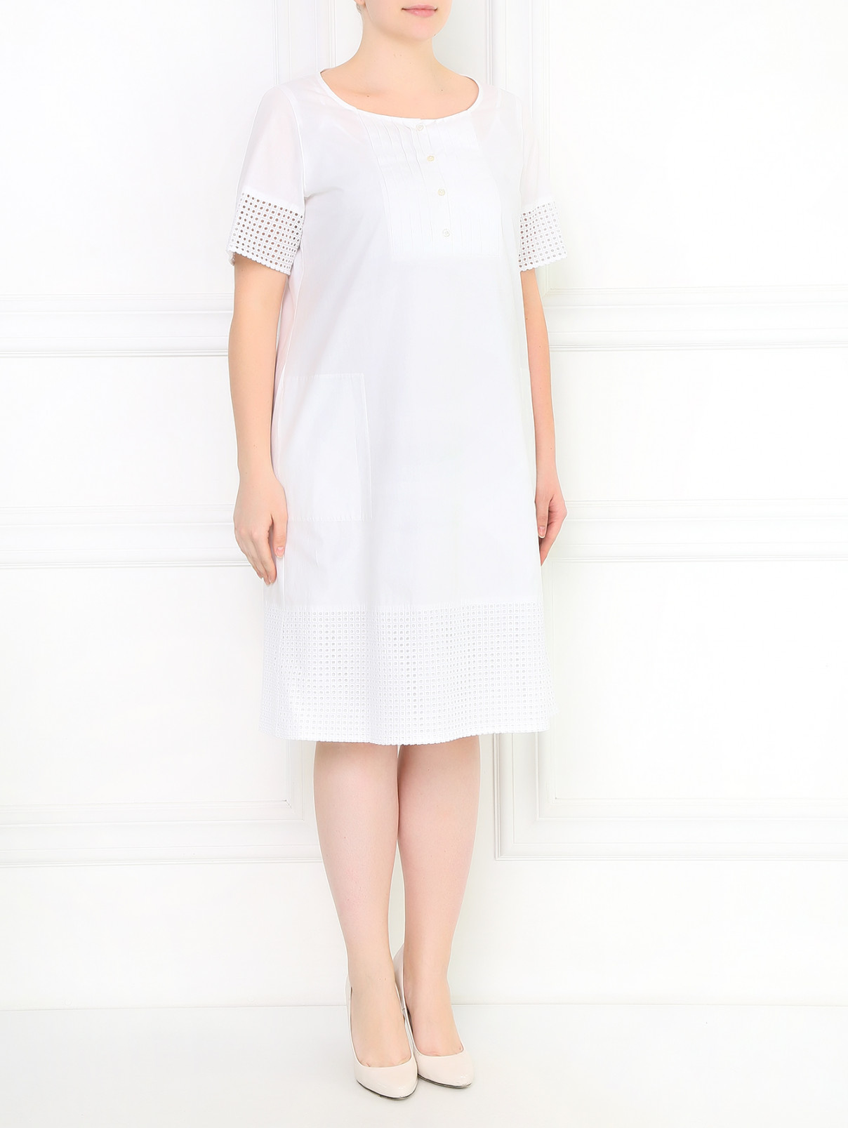 Платье из хлопка с вышивкой Marina Sport  –  Модель Общий вид  – Цвет:  Белый