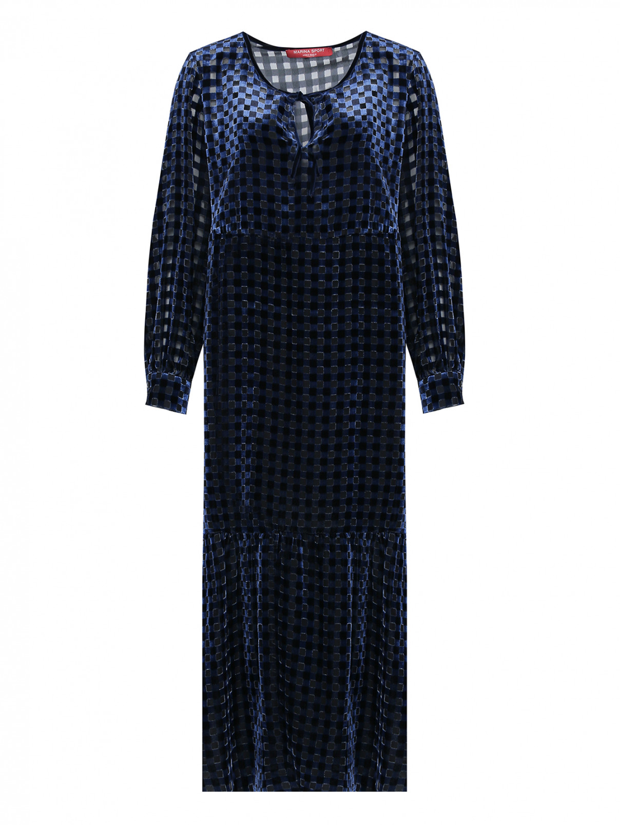 Платье из вискозы со сборкой, с узором клетка Marina Rinaldi  –  Общий вид  – Цвет:  Синий