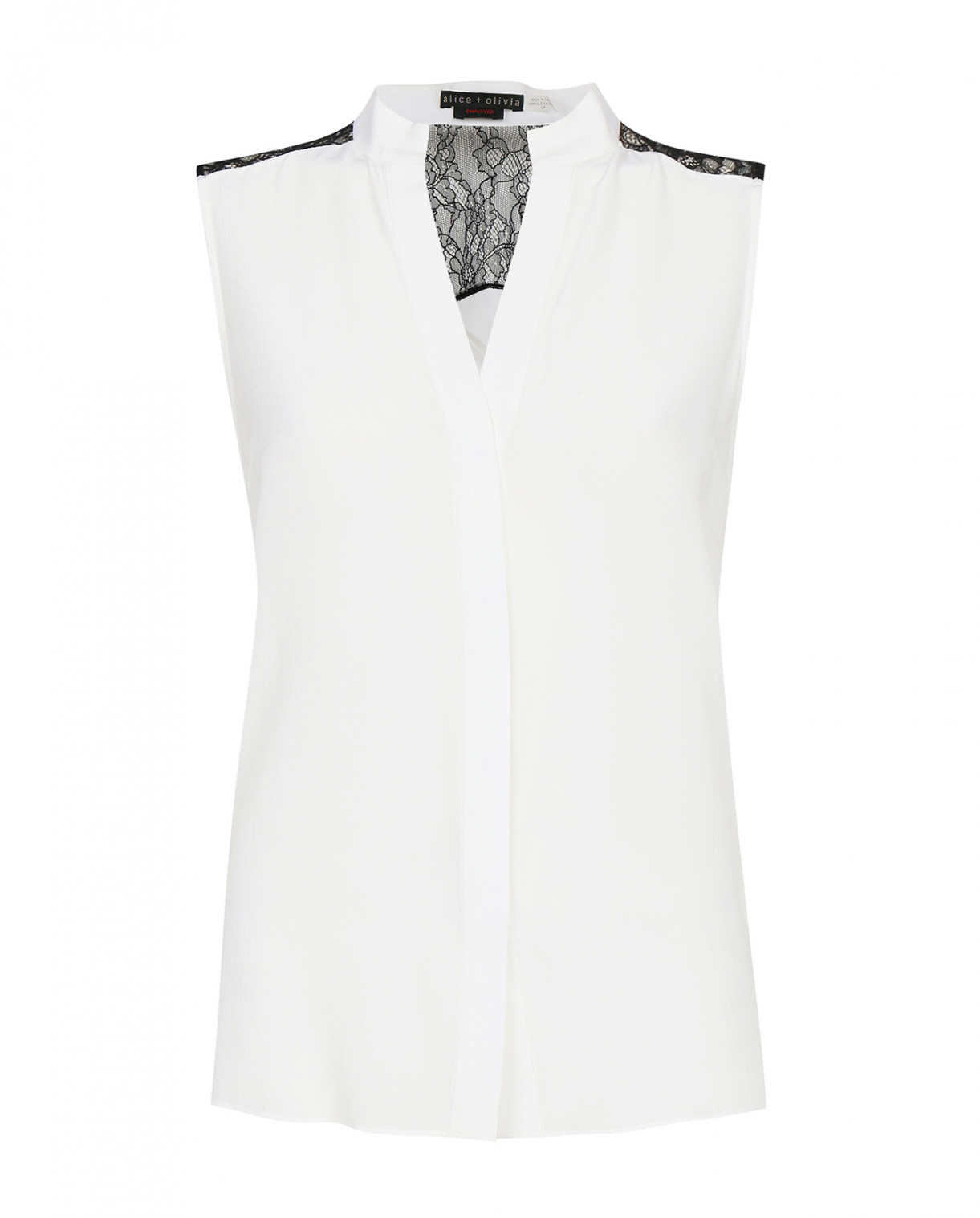 Блуза из шелка с кружевной вставкой Alice+Olivia  –  Общий вид  – Цвет:  Белый